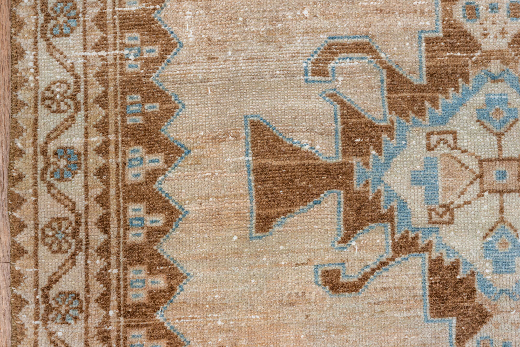 3' x 4' one-of-a-kind handmade vintage Malayer small size rug. Color palette: ivory, camel, sky_blue, taupe, light_blue
