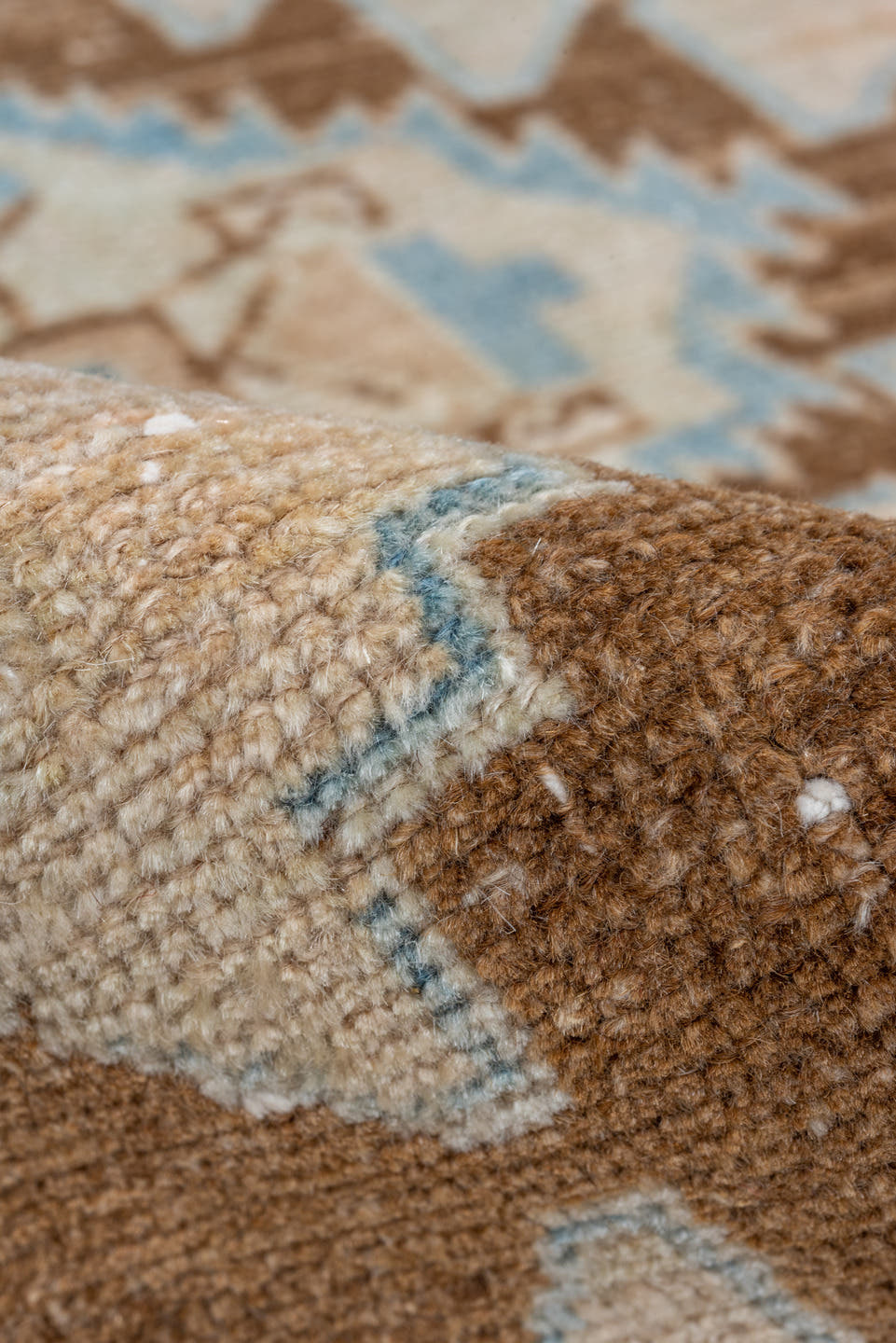 3' x 4' one-of-a-kind handmade vintage Malayer small size rug. Color palette: ivory, camel, sky_blue, taupe, light_blue