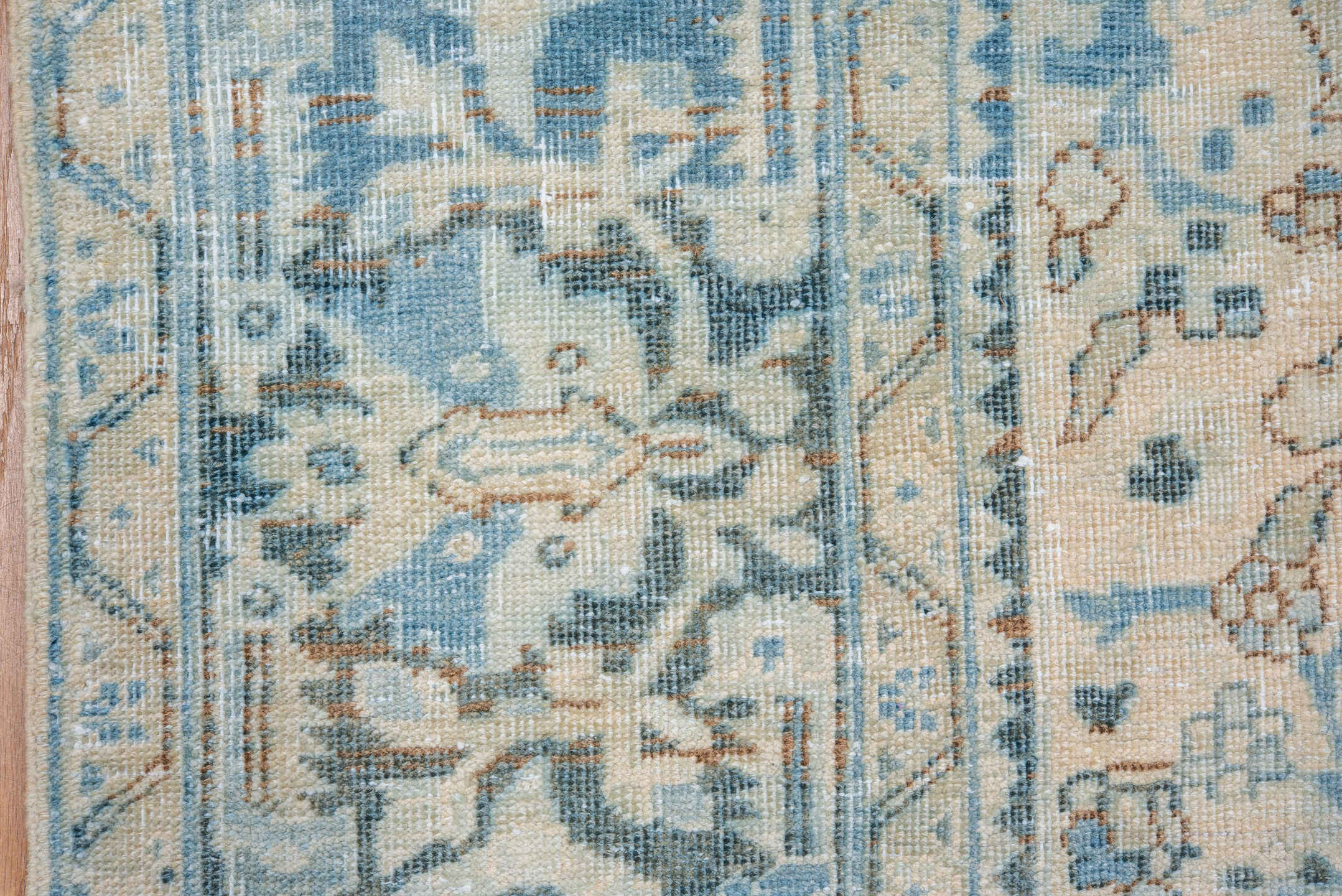 8' x 11' one-of-a-kind handmade vintage Heriz large size rug. Color palette: light blue, ivory, slate, beige, camel, gray