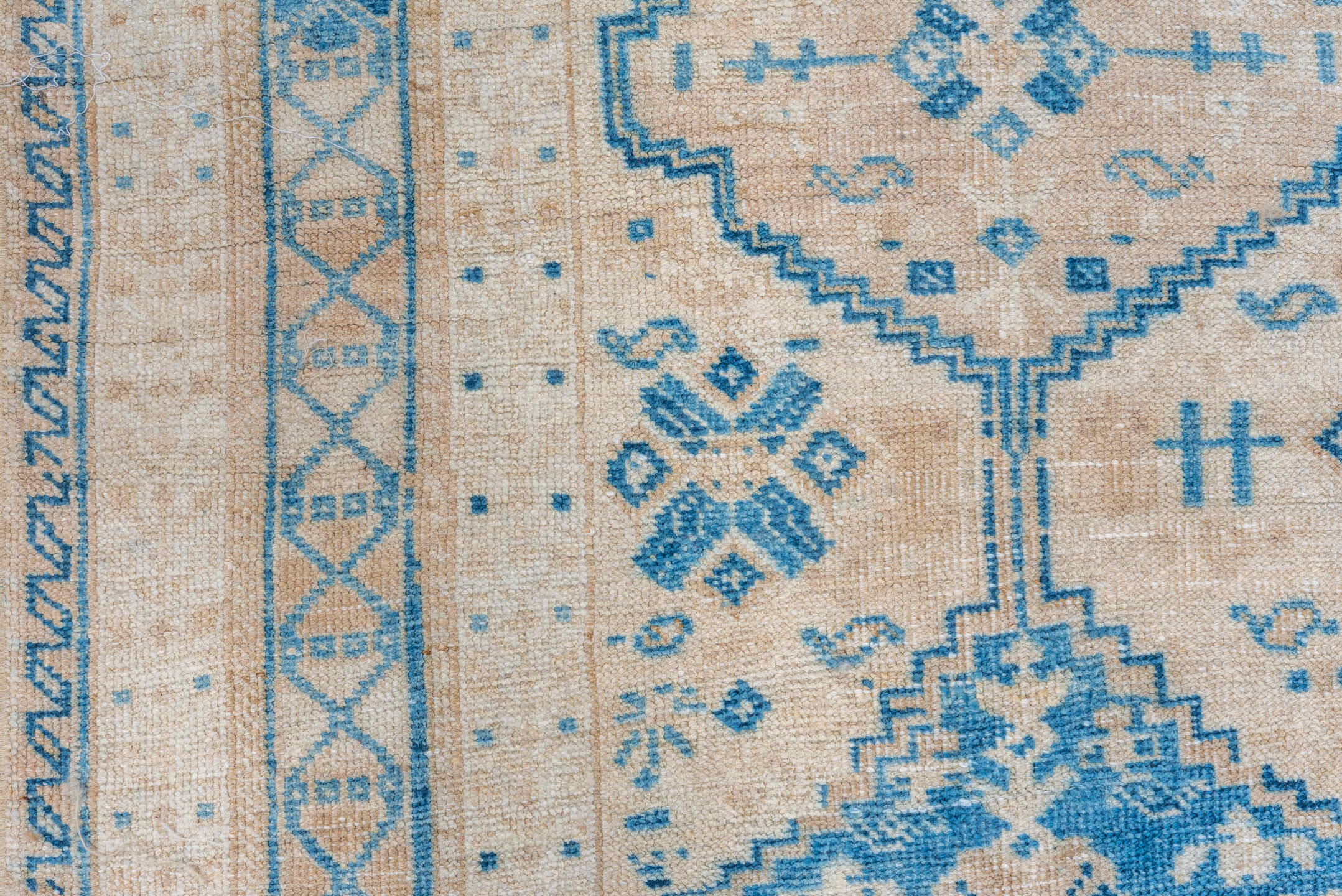5' x 6' one-of-a-kind handmade vintage Afshar rug. Color palette: ivory, sky blue, beige, camel, light blue
