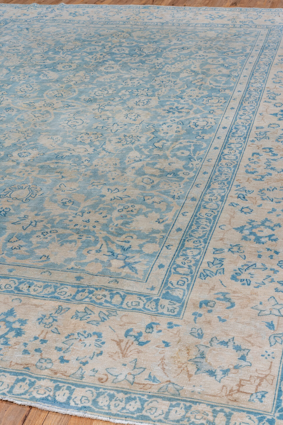 9' x 12' one-of-a-kind handmade vintage Tabriz large size rug. Color palette: sky blue, ivory, cream, beige, taupe