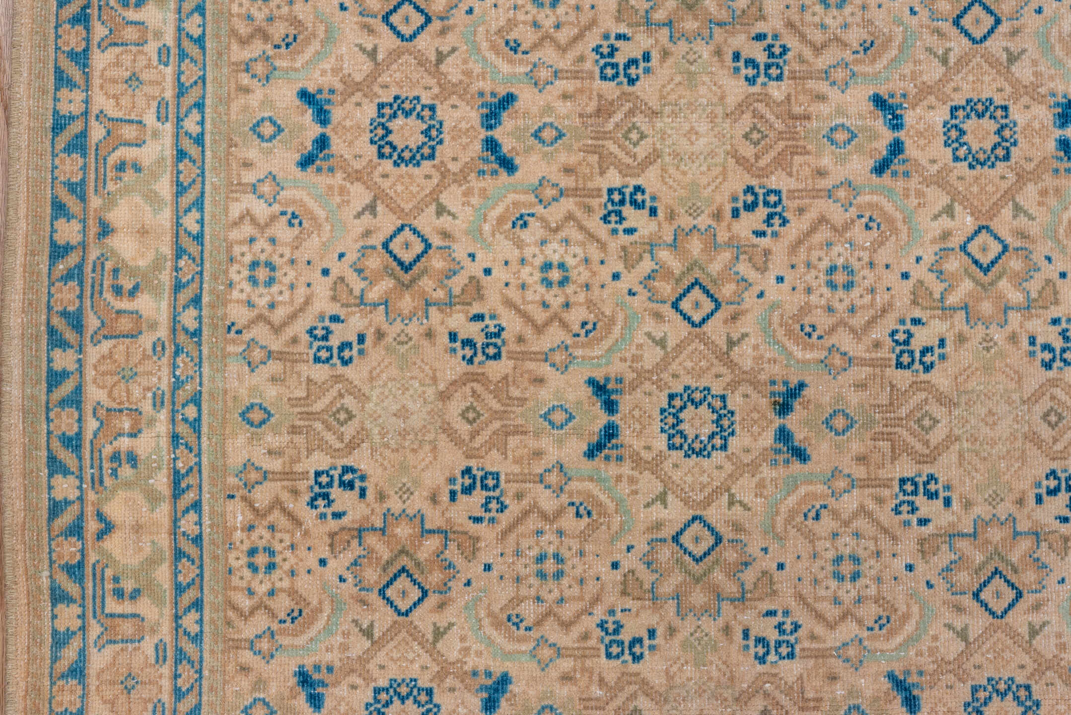 2' x 22' one-of-a-kind handmade vintage Tabriz runner rug. Color palette: ivory, sky blue, beige, camel, taupe, light blue