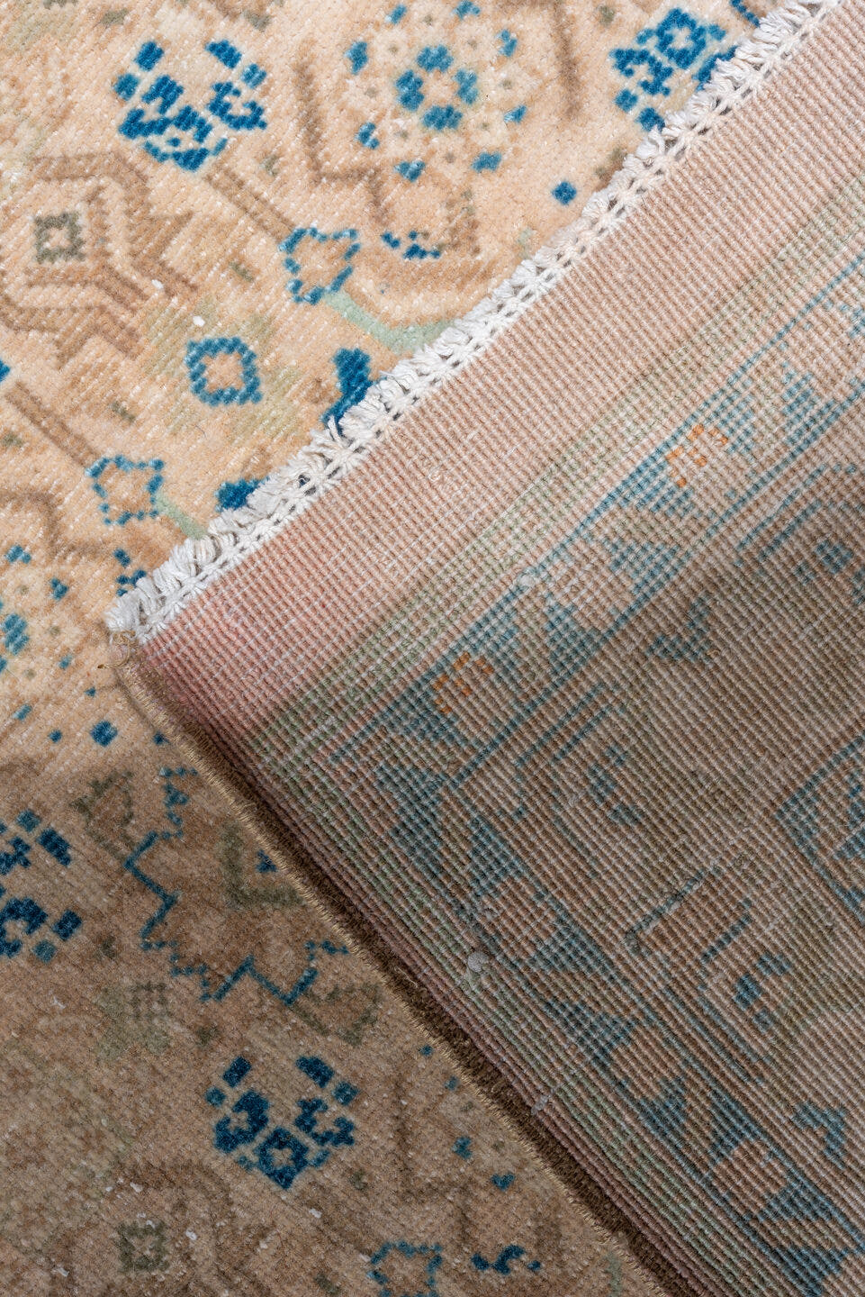 2' x 22' one-of-a-kind handmade vintage Tabriz runner rug. Color palette: ivory, sky blue, beige, camel, taupe, light blue