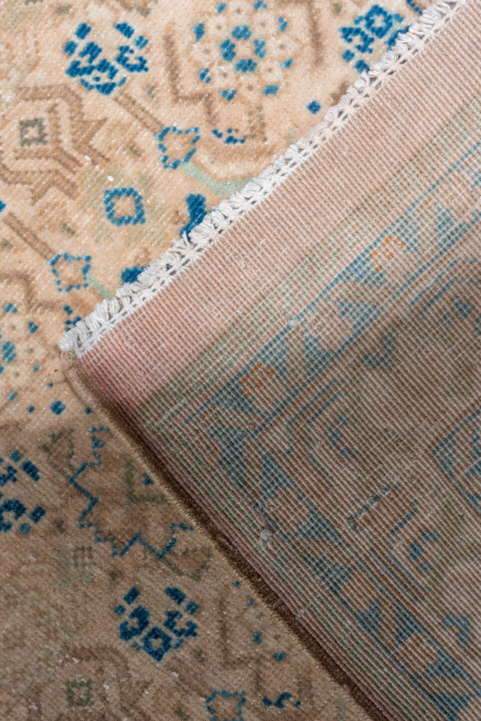 2' x 22' one-of-a-kind handmade vintage Tabriz runner rug. Color palette: ivory, sky blue, beige, camel, taupe, light blue