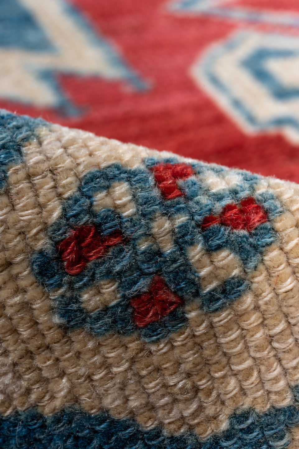 2' x 8' one-of-a-kind handmade vintage Malayer runner rug. Color palette: blue, brown, gray, light gray, off-white, red