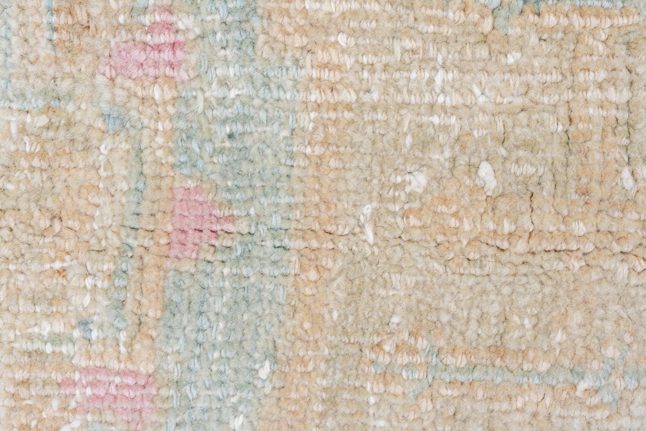 7' x 11' one-of-a-kind handmade vintage Veece large size rug. Color palette: ivory, pale blue, beige, blush, cream, taupe