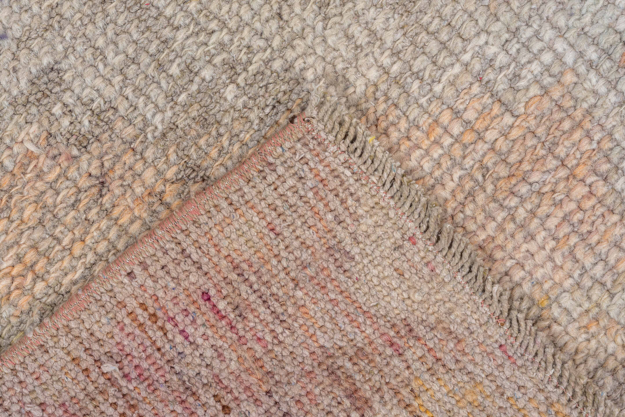 2' x 4' one-of-a-kind handmade vintage Oushak small size rug. Color palette: ivory, taupe, beige, peach, blush, muted gold