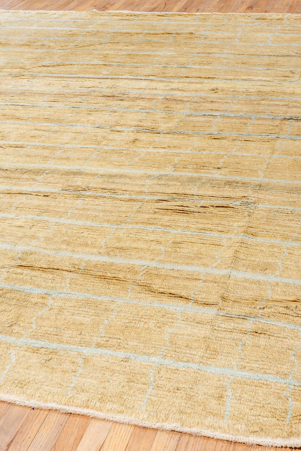 8' x 12' one-of-a-kind handmade vintage Anr large size rug. Color palette: camel, ivory, beige, taupe, gray