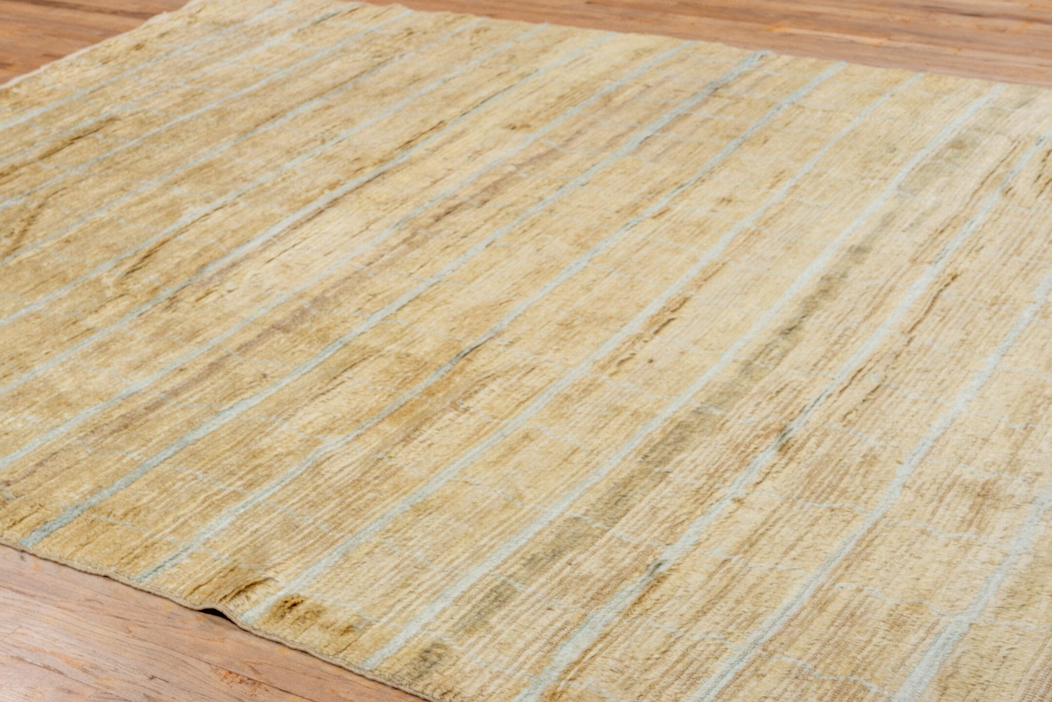 8' x 12' one-of-a-kind handmade vintage Anr large size rug. Color palette: camel, ivory, beige, taupe, gray