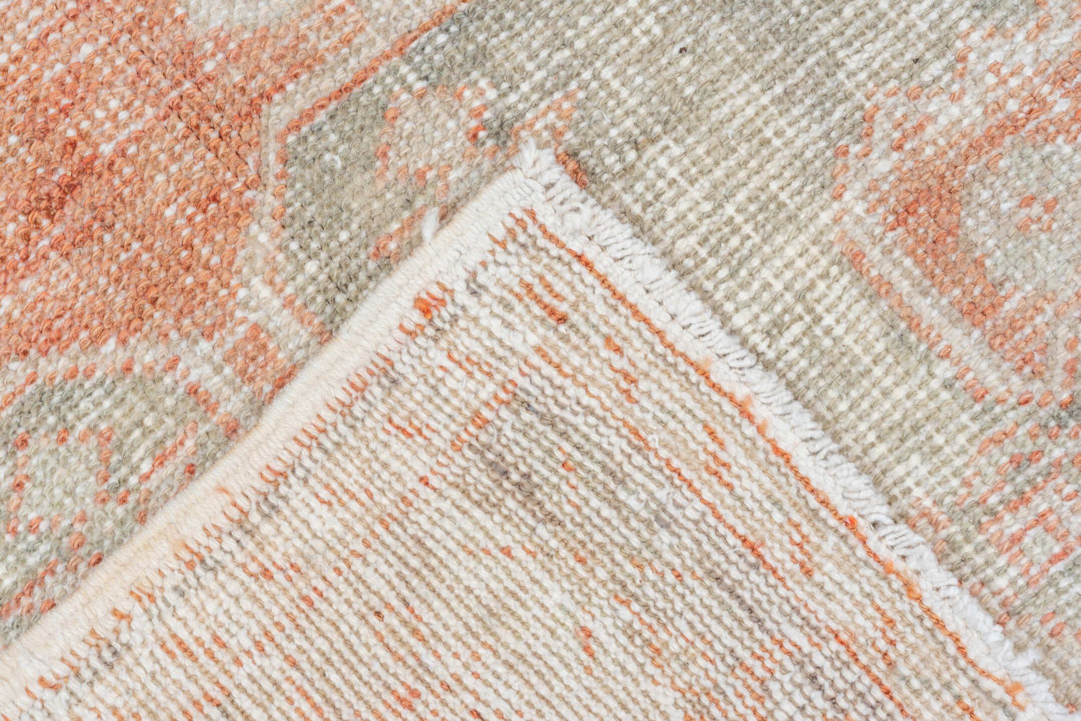 4' x 7' one-of-a-kind handmade vintage Oushak rug. Color palette: ivory, coral, pale gray, beige, blush, terracotta