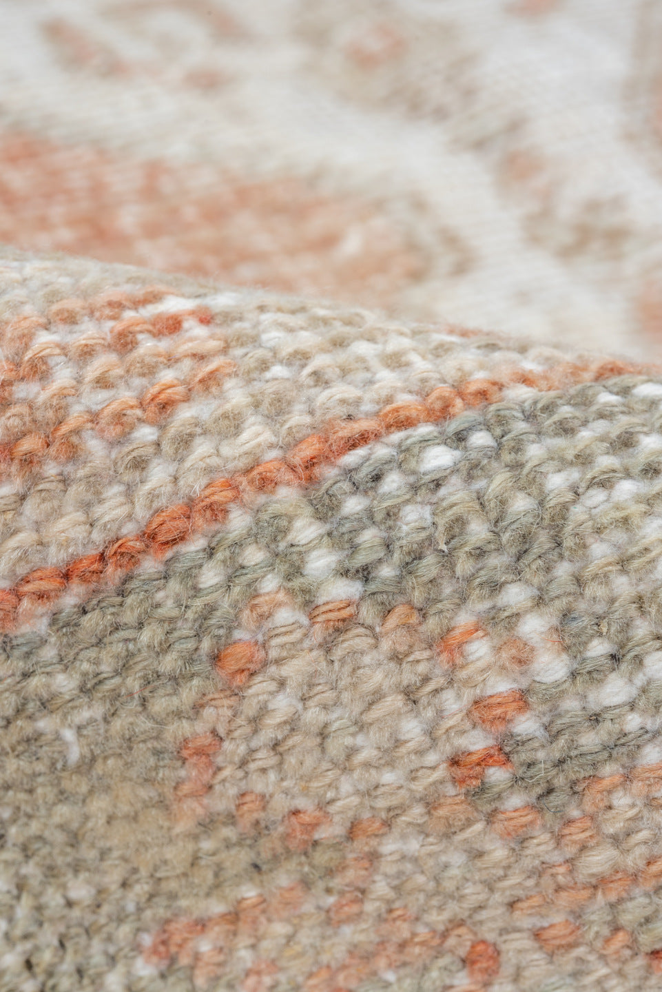 4' x 7' one-of-a-kind handmade vintage Oushak rug. Color palette: ivory, coral, pale gray, beige, blush, terracotta
