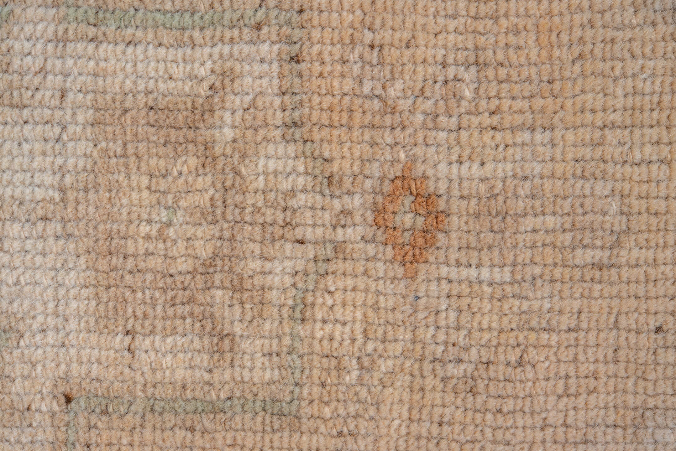 3' x 6' one-of-a-kind handmade vintage Oushak small size rug. Color palette: ivory, beige, camel, taupe, pale_aqua, sand