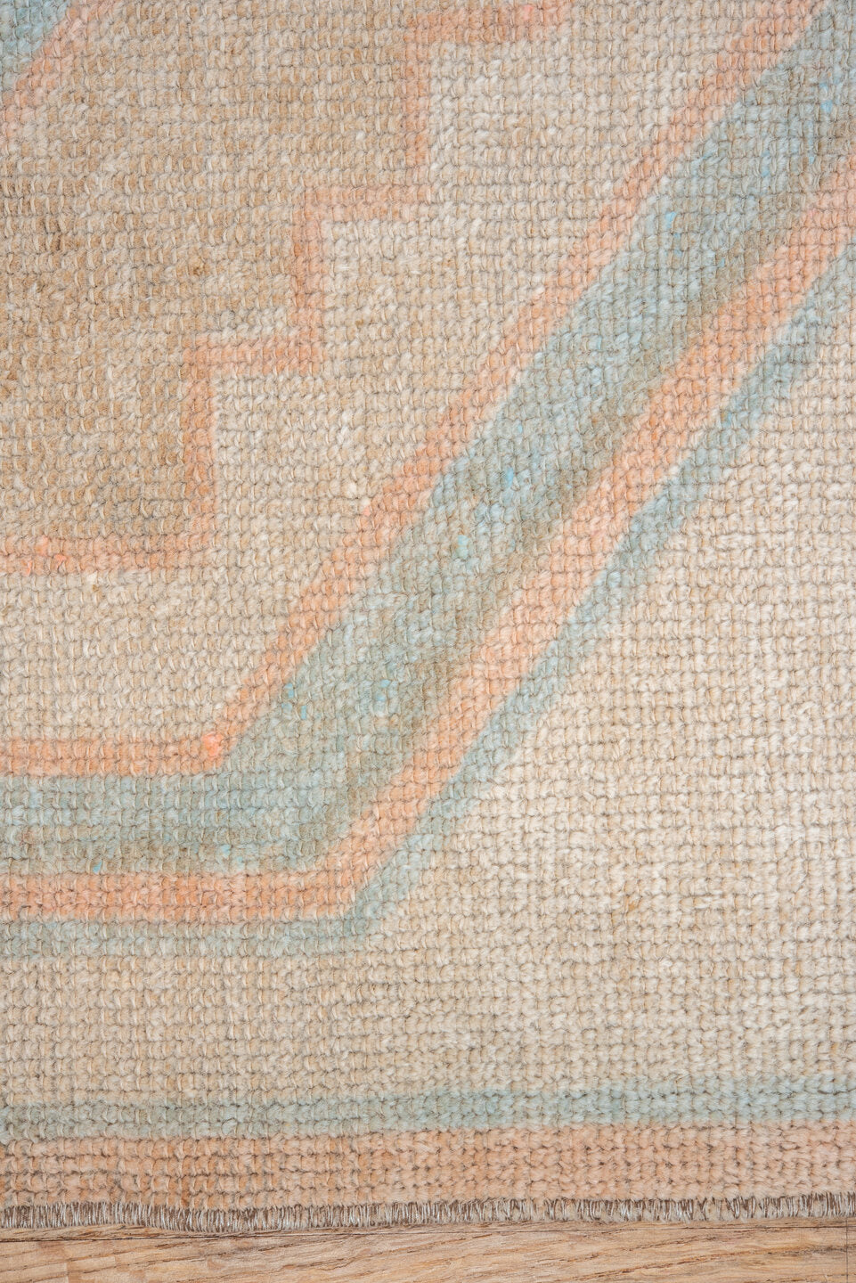 3' x 3' one-of-a-kind handmade vintage Oushak small size rug. Color palette: ivory, beige, pale blue, blush, sand