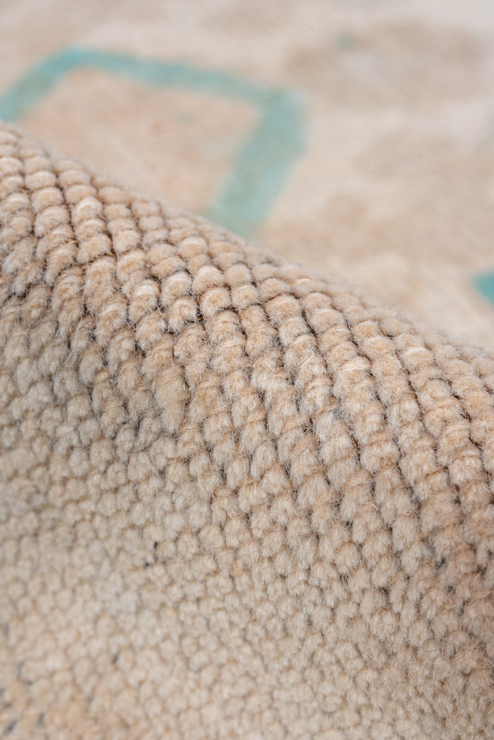 2' x 4' one-of-a-kind handmade vintage Oushak small size rug. Color palette: ivory, aqua, beige, taupe, sand, teal, gray