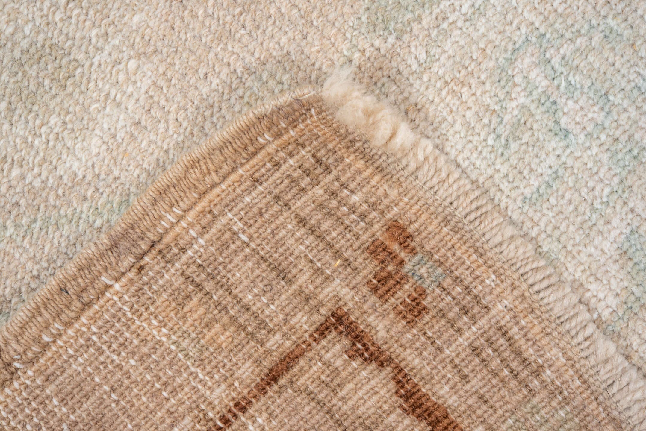 4' x 8' one-of-a-kind handmade vintage Oushak rug. Color palette: ivory, beige, rust, cream, pale aqua, taupe, terracotta