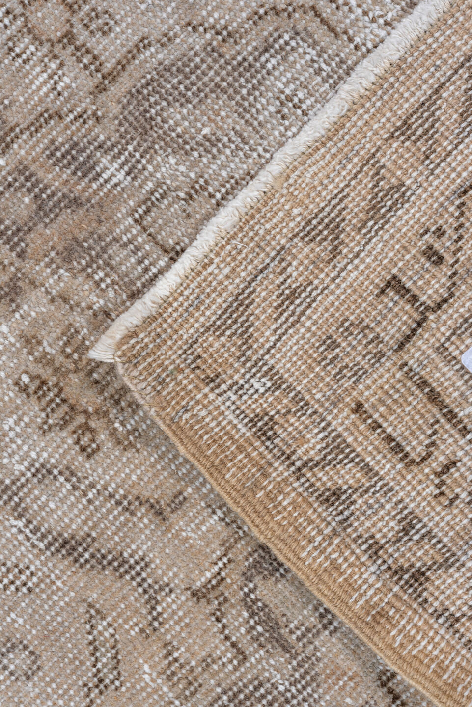 7' x 10' one-of-a-kind handmade vintage Oushak large size rug. Color palette: ivory, taupe, beige, stone, greige, gray