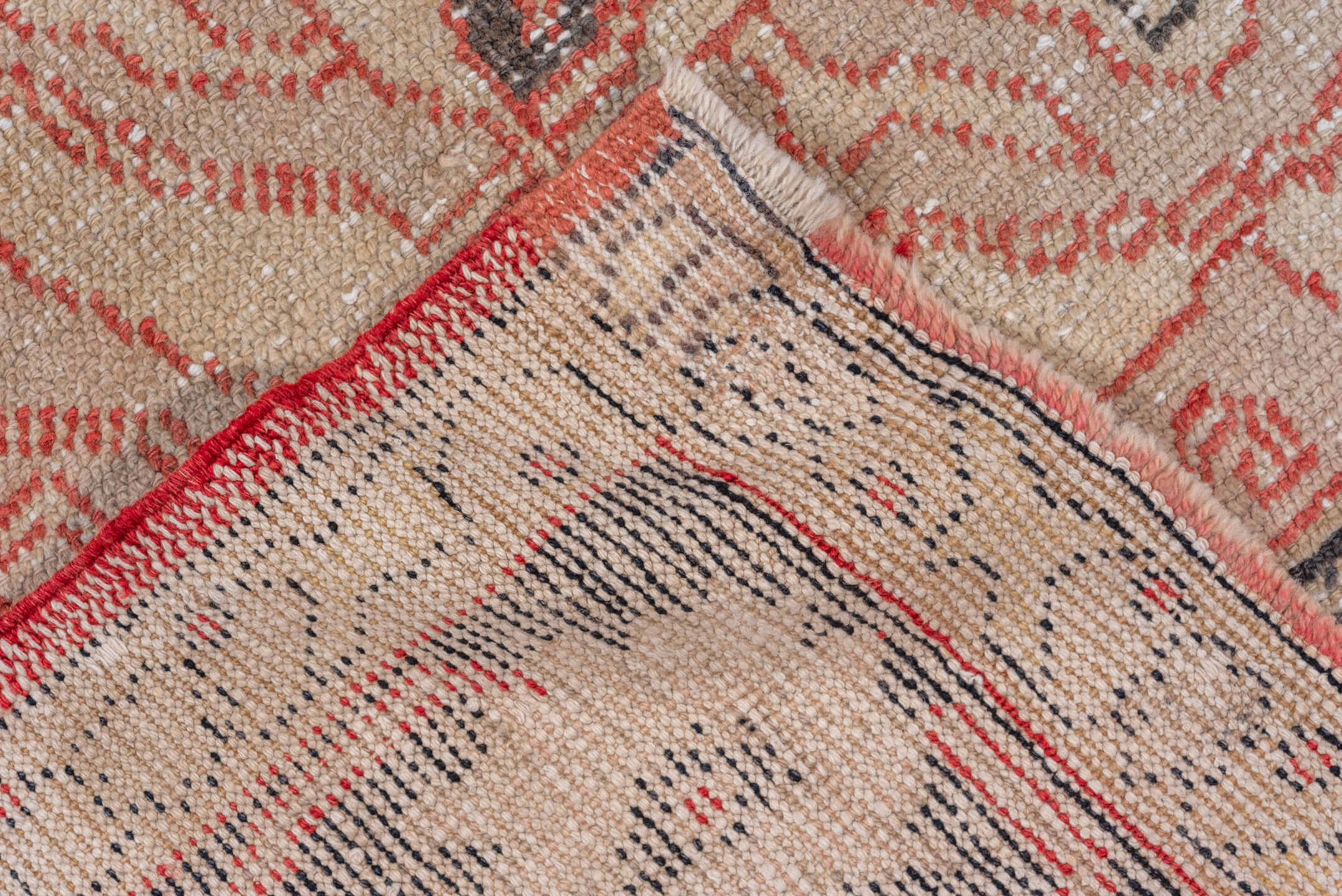 5' x 11' one-of-a-kind handmade vintage Oushak rug. Color palette: brown, gray, light gray, off-white, pink, red