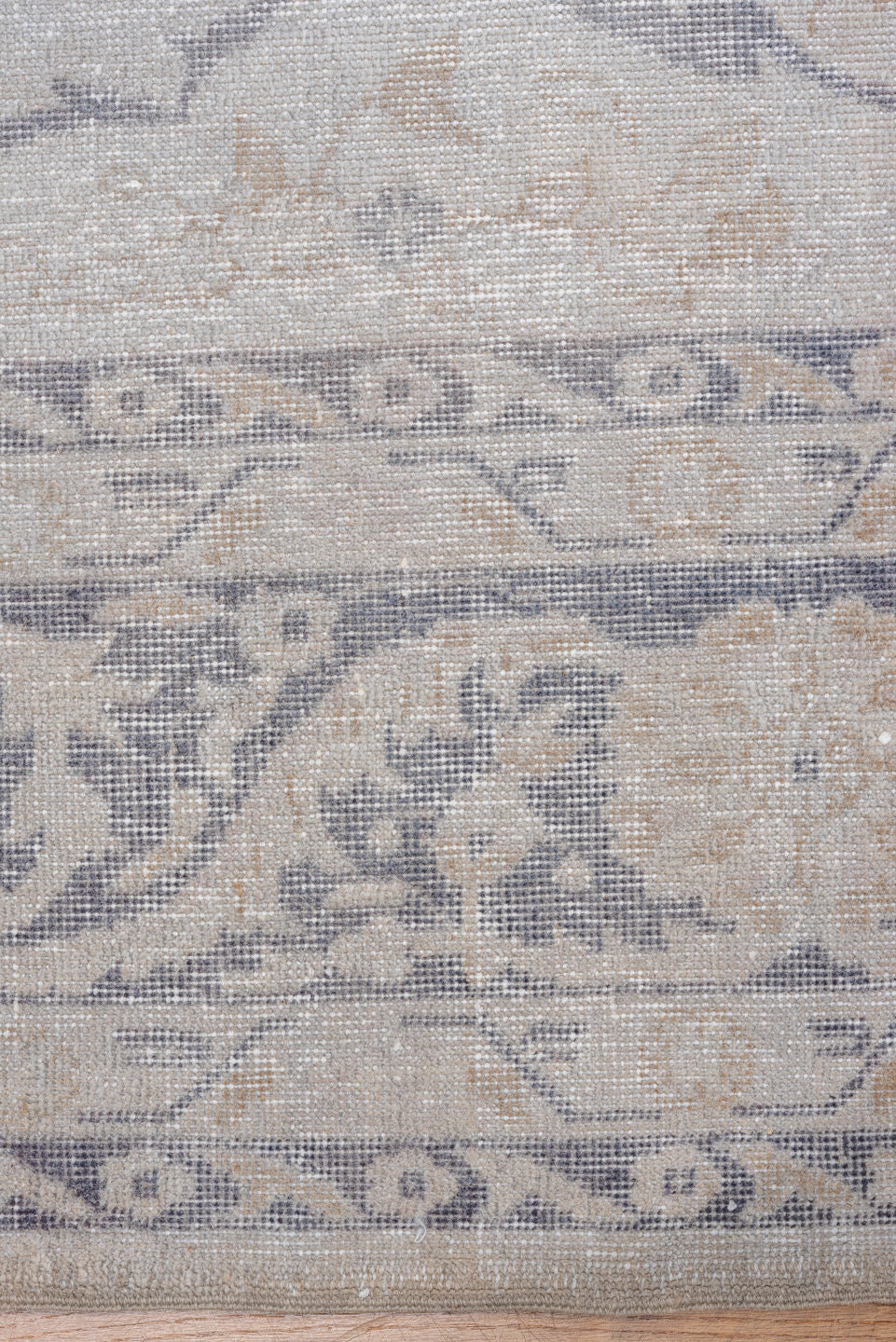 9' x 13' one-of-a-kind handmade vintage Oushak large size rug. Color palette: ivory, powder blue, taupe, beige, slate