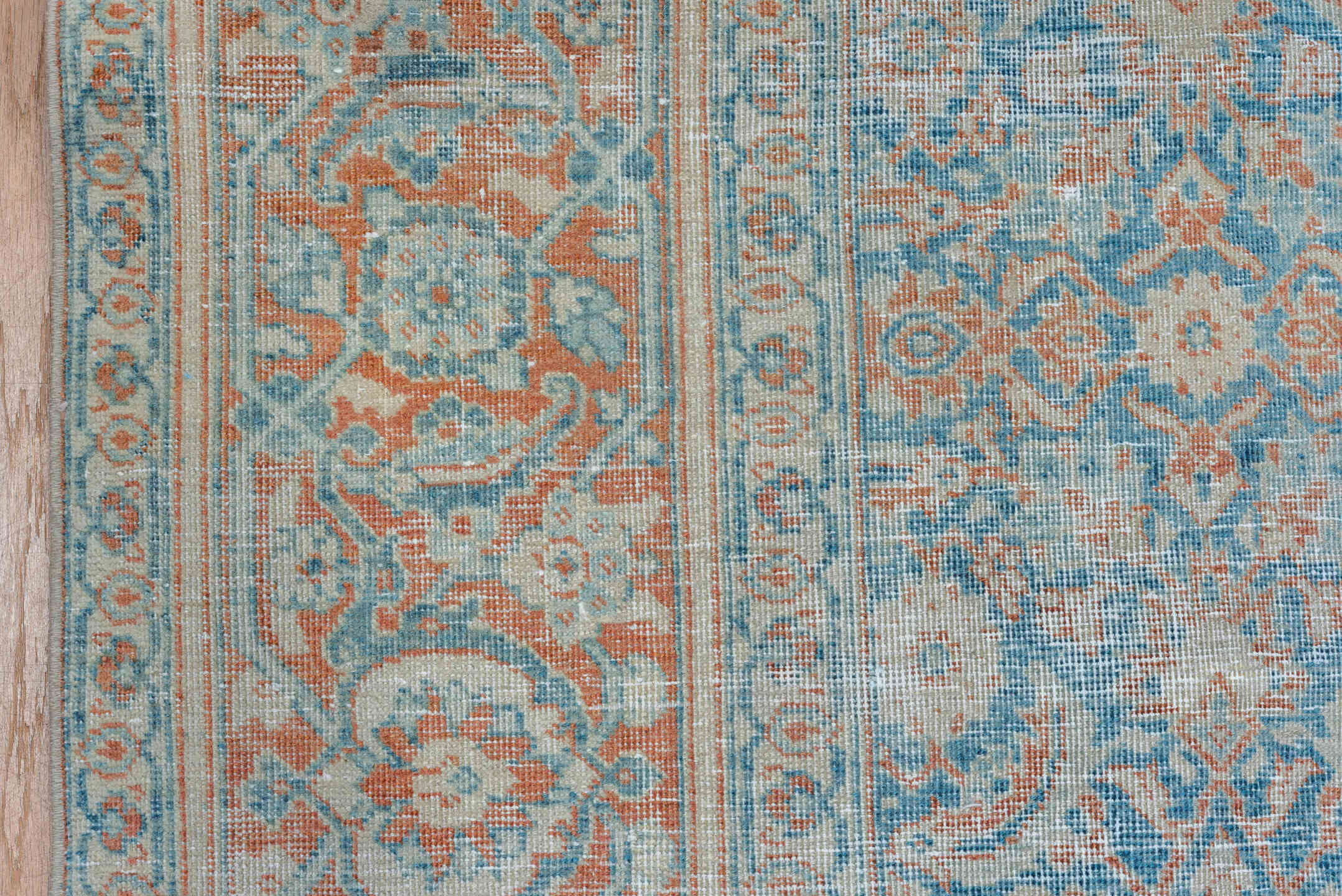 8' x 10' one-of-a-kind handmade vintage Tabriz large size rug. Color palette: sky blue, ivory, blush, taupe, slate, rose
