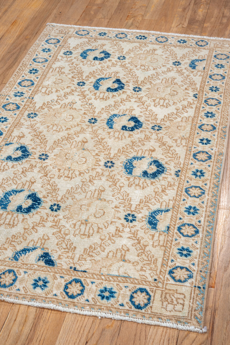 2' x 4' one-of-a-kind handmade vintage Tabriz small size rug. Color palette: antiquewhite, blue, brown, gray, light gray