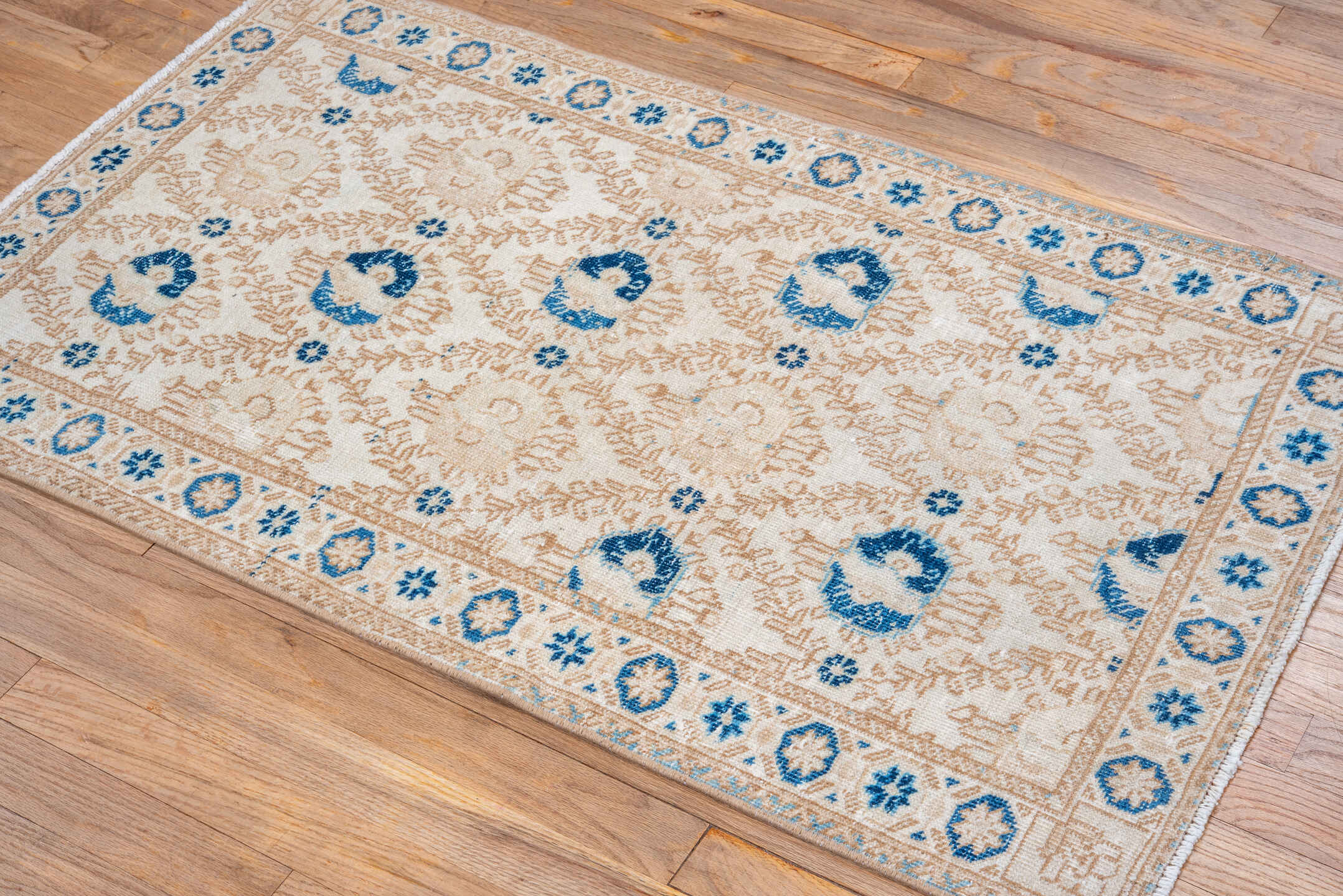 2' x 4' one-of-a-kind handmade vintage Tabriz small size rug. Color palette: antiquewhite, blue, brown, gray, light gray