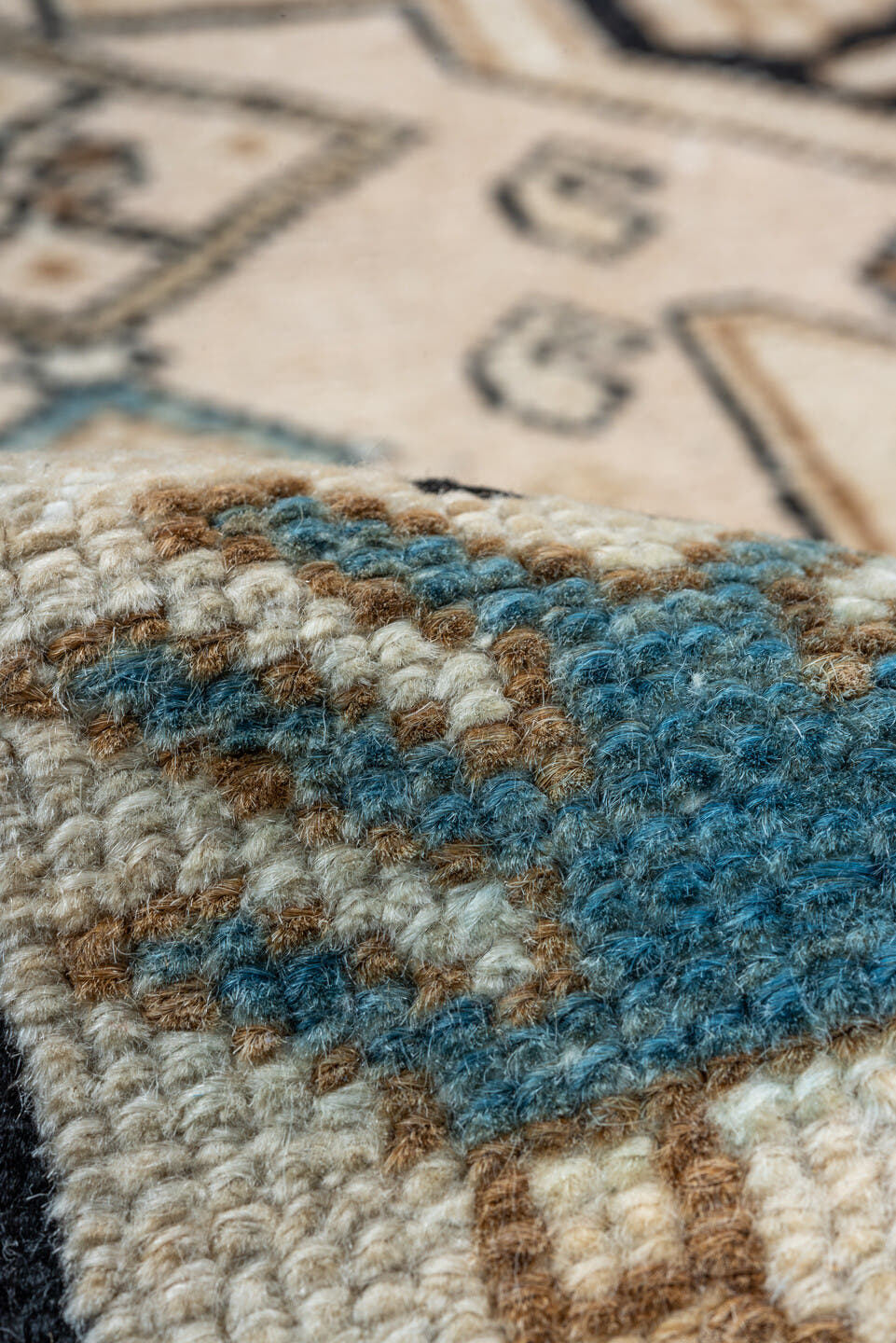 3' x 6' one-of-a-kind handmade vintage Malayer runner rug. Color palette: ivory, camel, sky_blue, black, taupe, light_blue