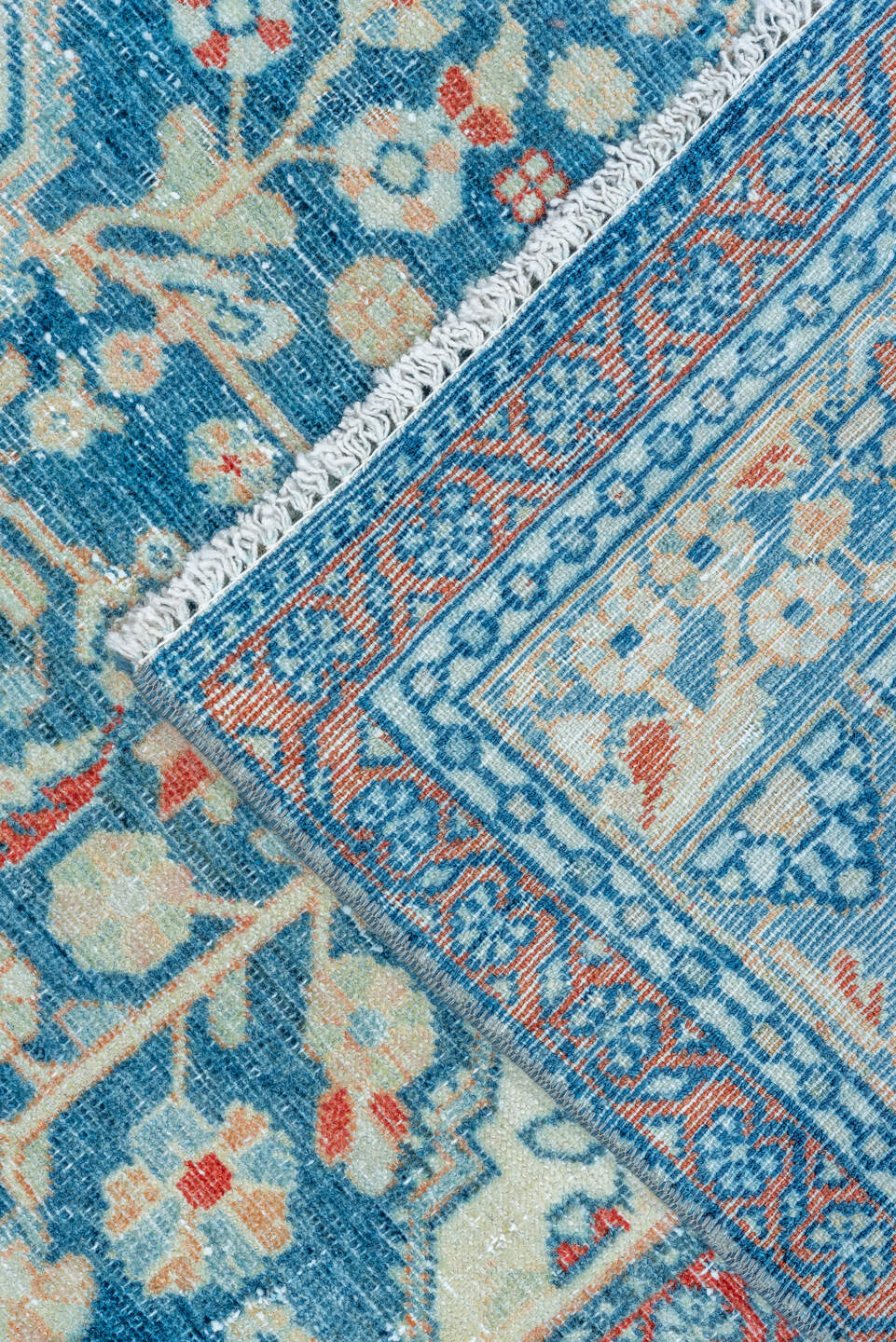 4' x 6' one-of-a-kind handmade vintage Malayer small size rug. Color palette: blue, ivory, sky_blue, rust, coral, cream