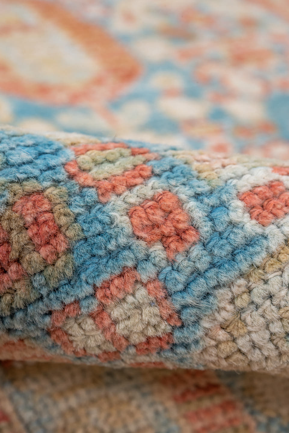4' x 6' one-of-a-kind handmade vintage Malayer small size rug. Color palette: sky blue, ivory, coral, beige, tan, light blue
