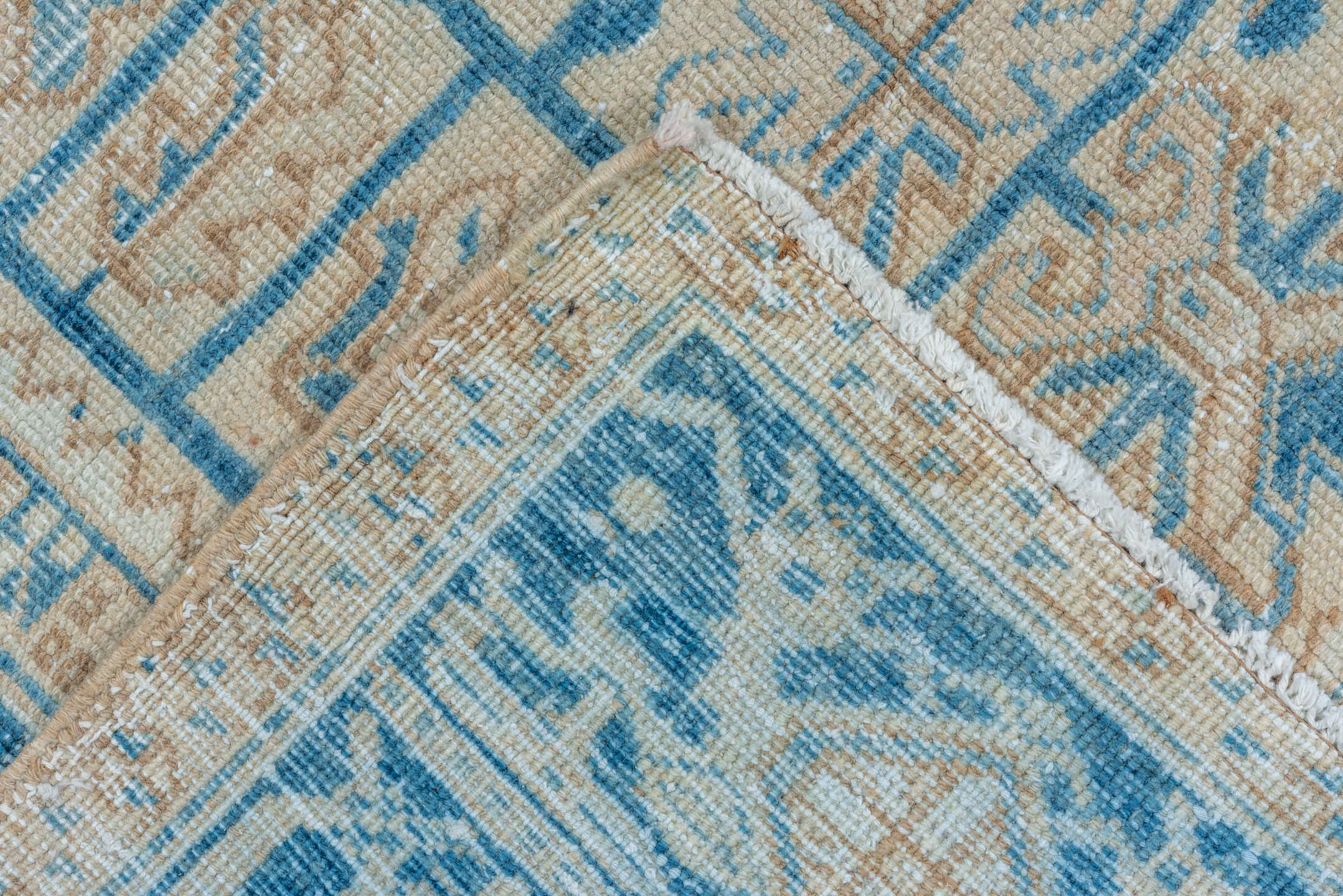 8' x 10' one-of-a-kind handmade vintage Heriz large size rug. Color palette: ivory, sky blue, powder blue, beige, taupe