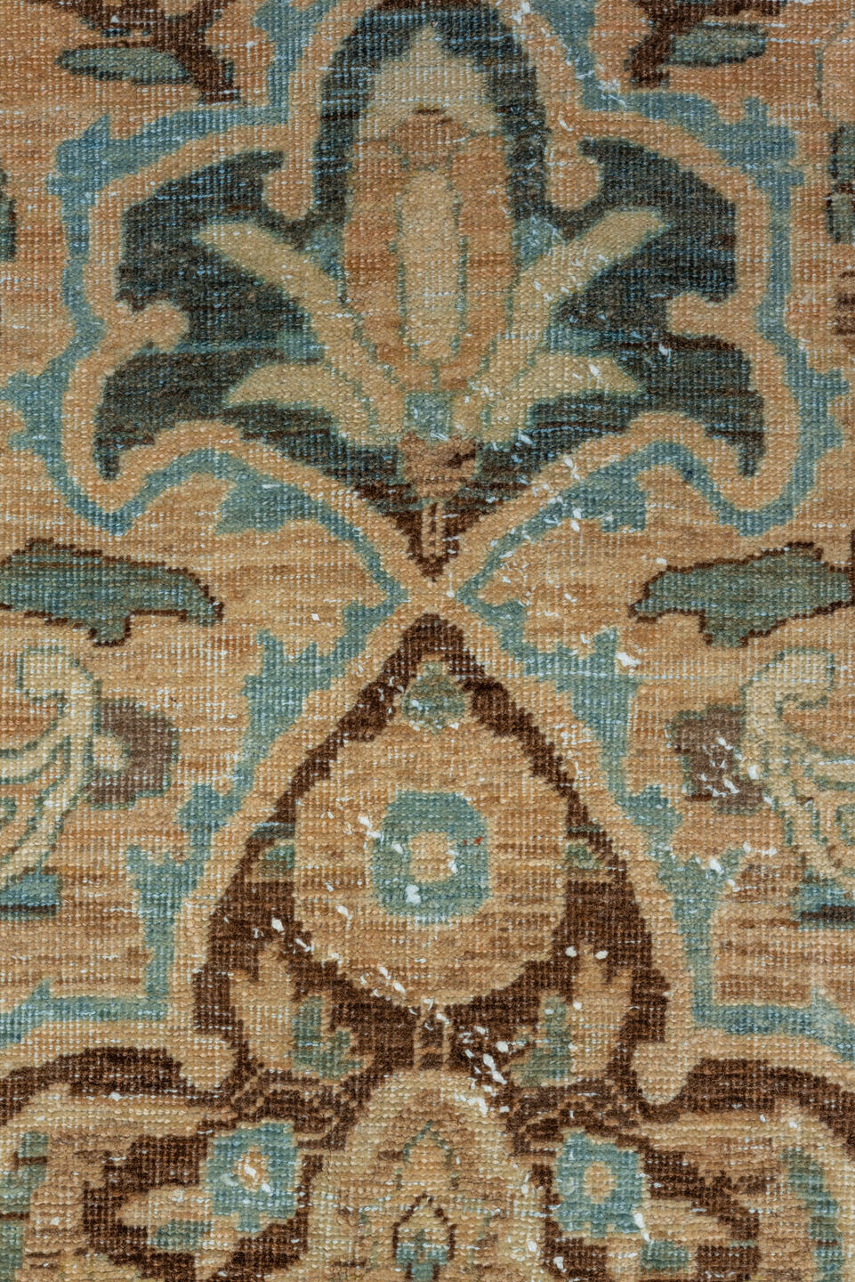 6' x 10' one-of-a-kind handmade vintage Baktiary large size rug. Color palette: blue, brown, gray, off-white, orange, tan