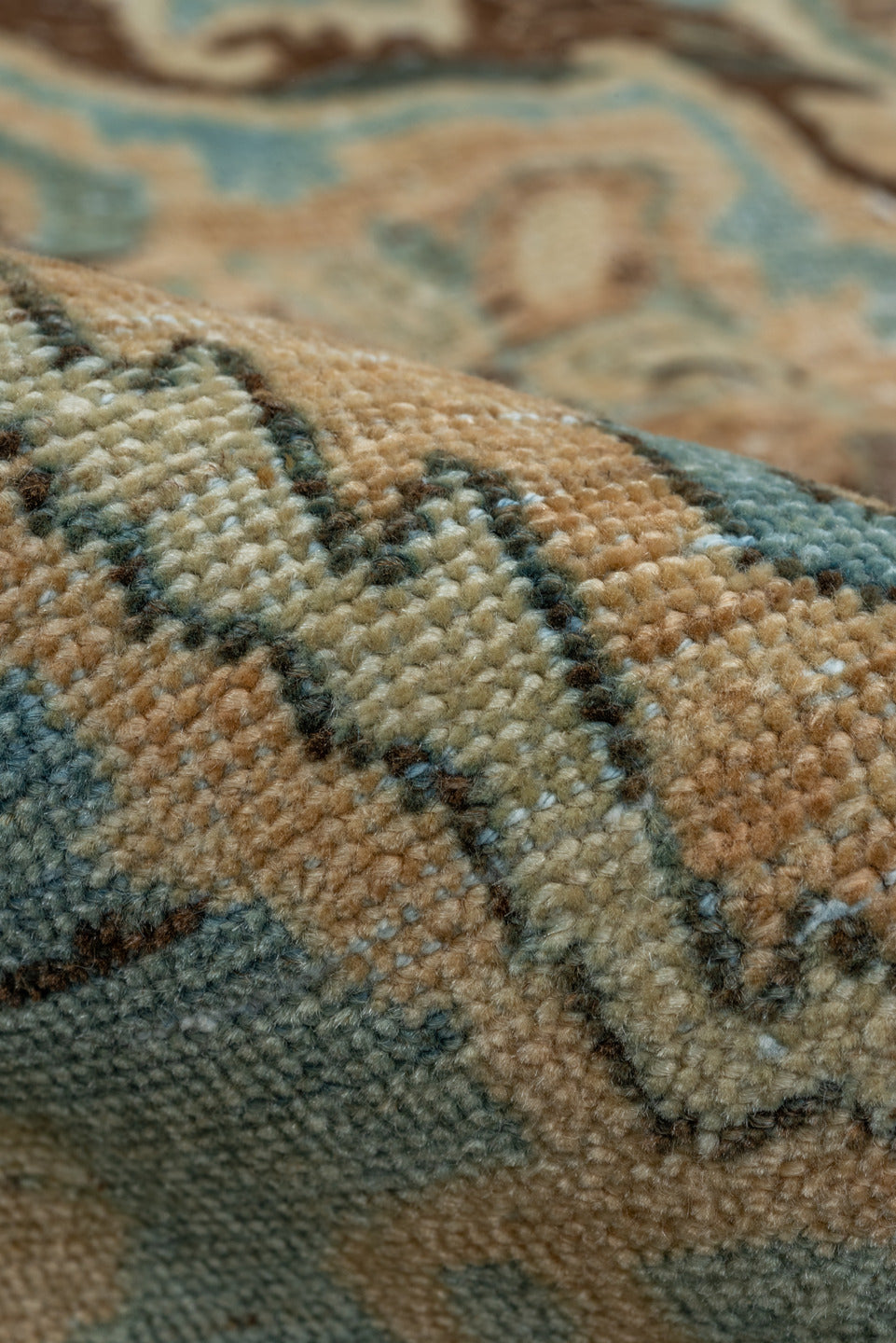 6' x 10' one-of-a-kind handmade vintage Baktiary large size rug. Color palette: blue, brown, gray, off-white, orange, tan