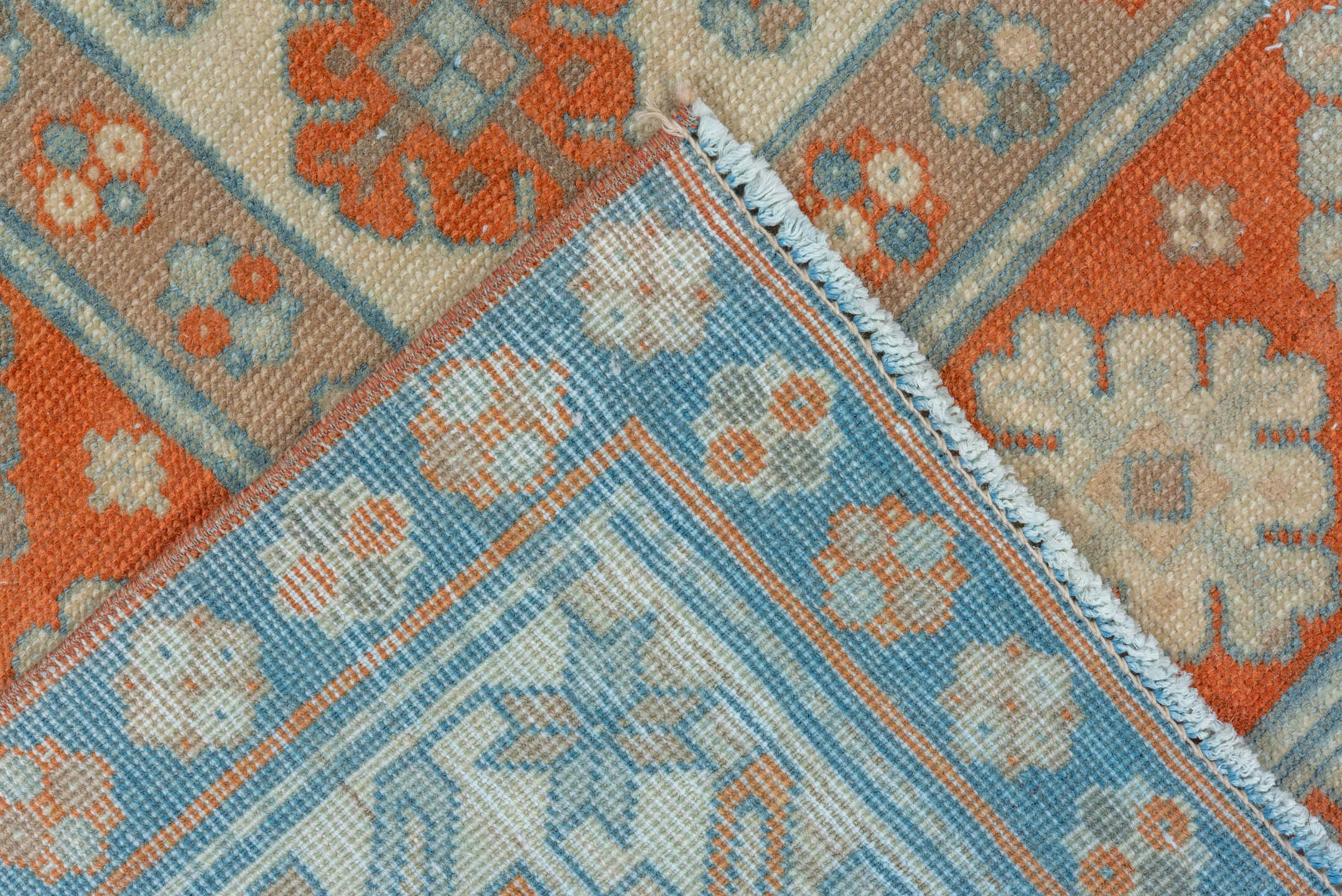 3' x 5' one-of-a-kind handmade vintage Shirvan small size rug. Color palette: sky blue, rust, ivory, light blue, taupe