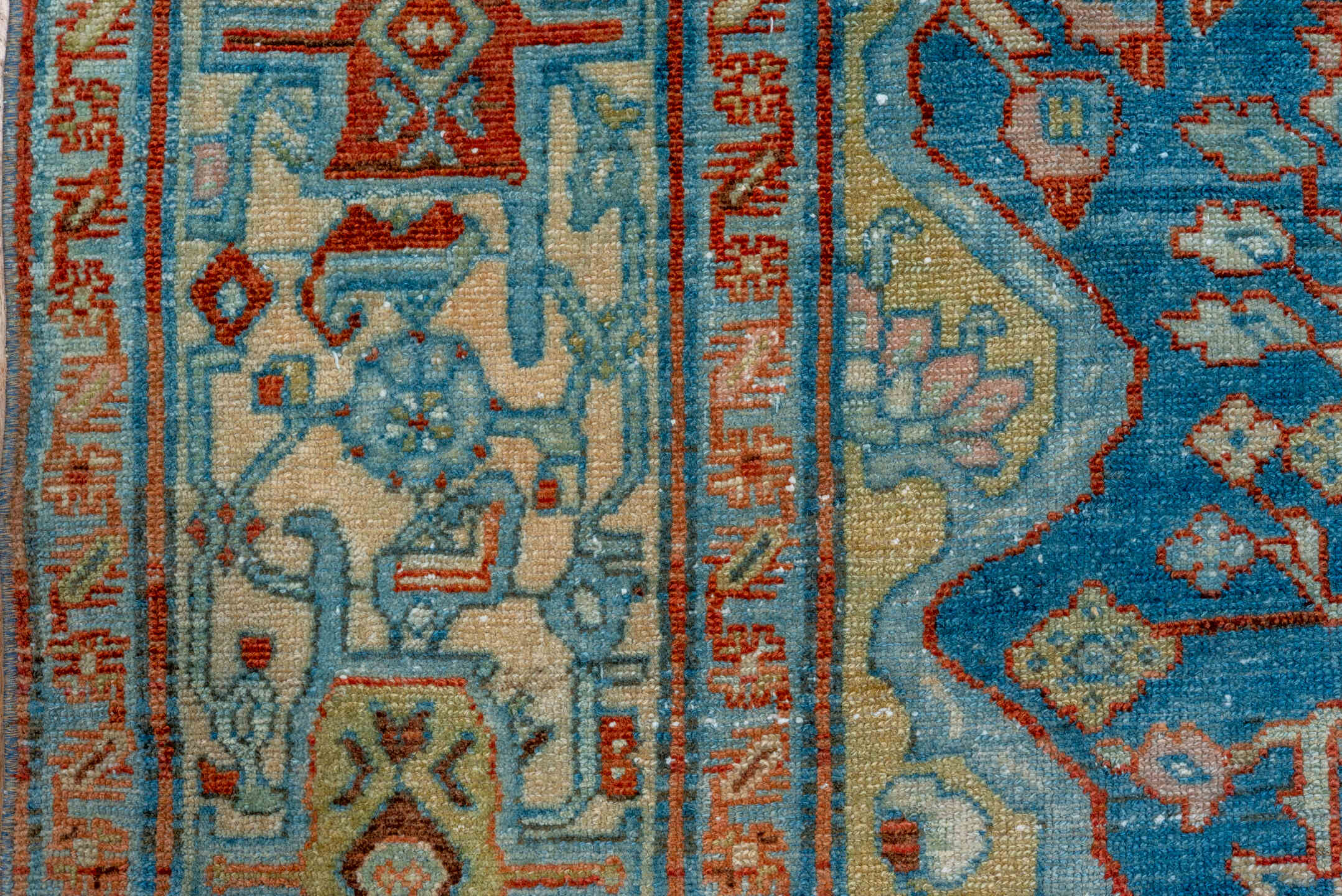 6' x 9' one-of-a-kind handmade vintage Malayer medium size rug. Color palette: black, blue, brown, gray, light blue