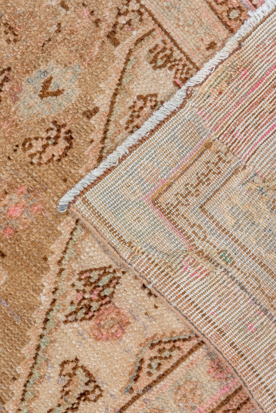 7' x 10' one-of-a-kind handmade vintage Hamadan large size rug. Color palette: brown, gray, off-white, orange, pink, tan
