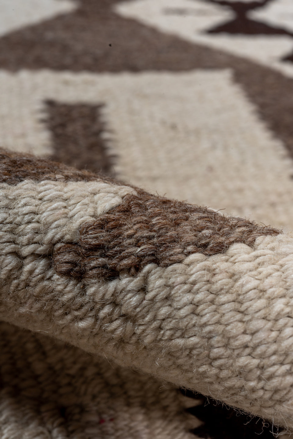 2' x 10' one-of-a-kind handmade vintage Kilim runner rug. Color palette: brown, dim gray, gray, light gray, off-white, pink