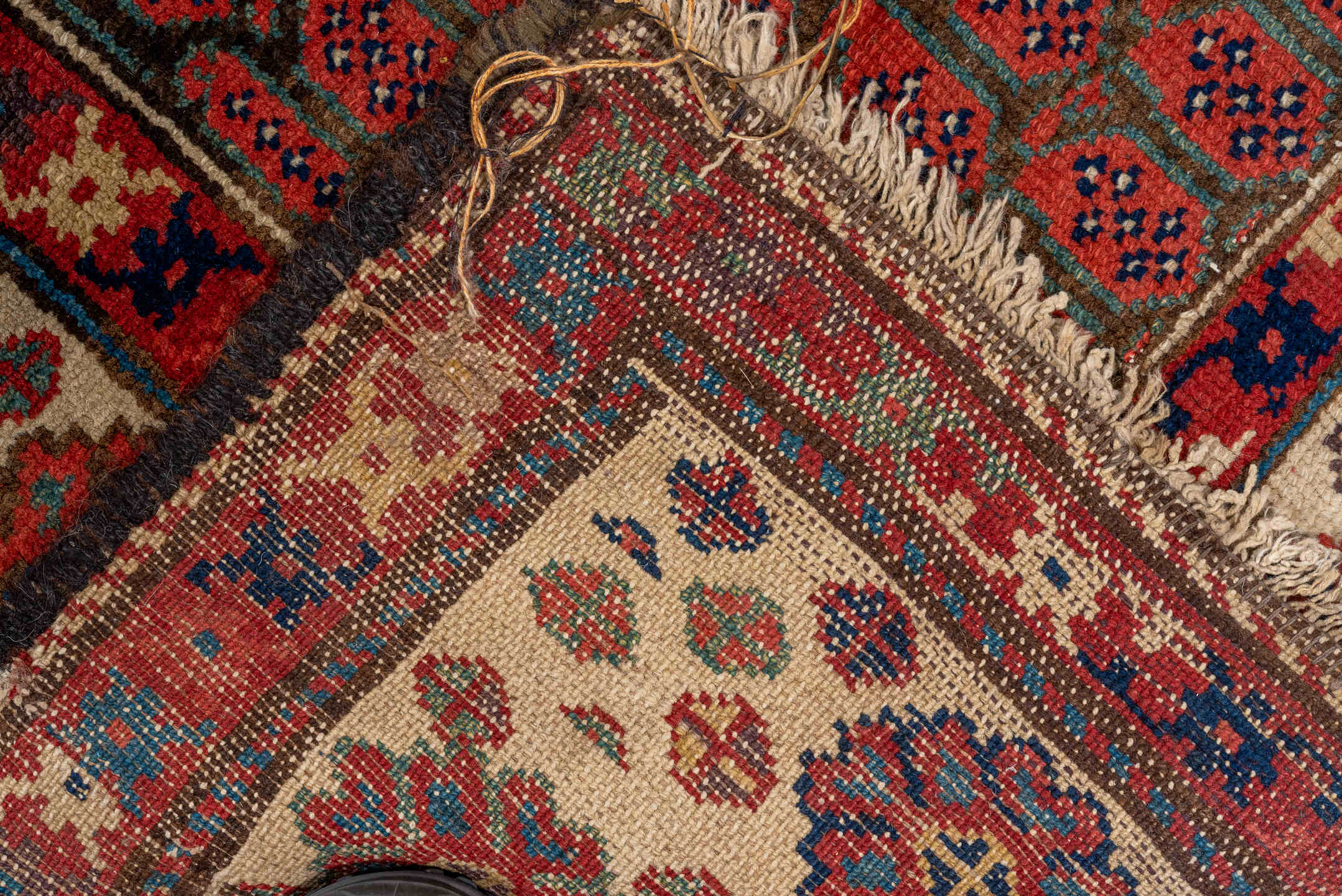2' x 13' one-of-a-kind handmade vintage Malayer runner rug. Color palette: rust, ivory, navy, crimson, camel, charcoal