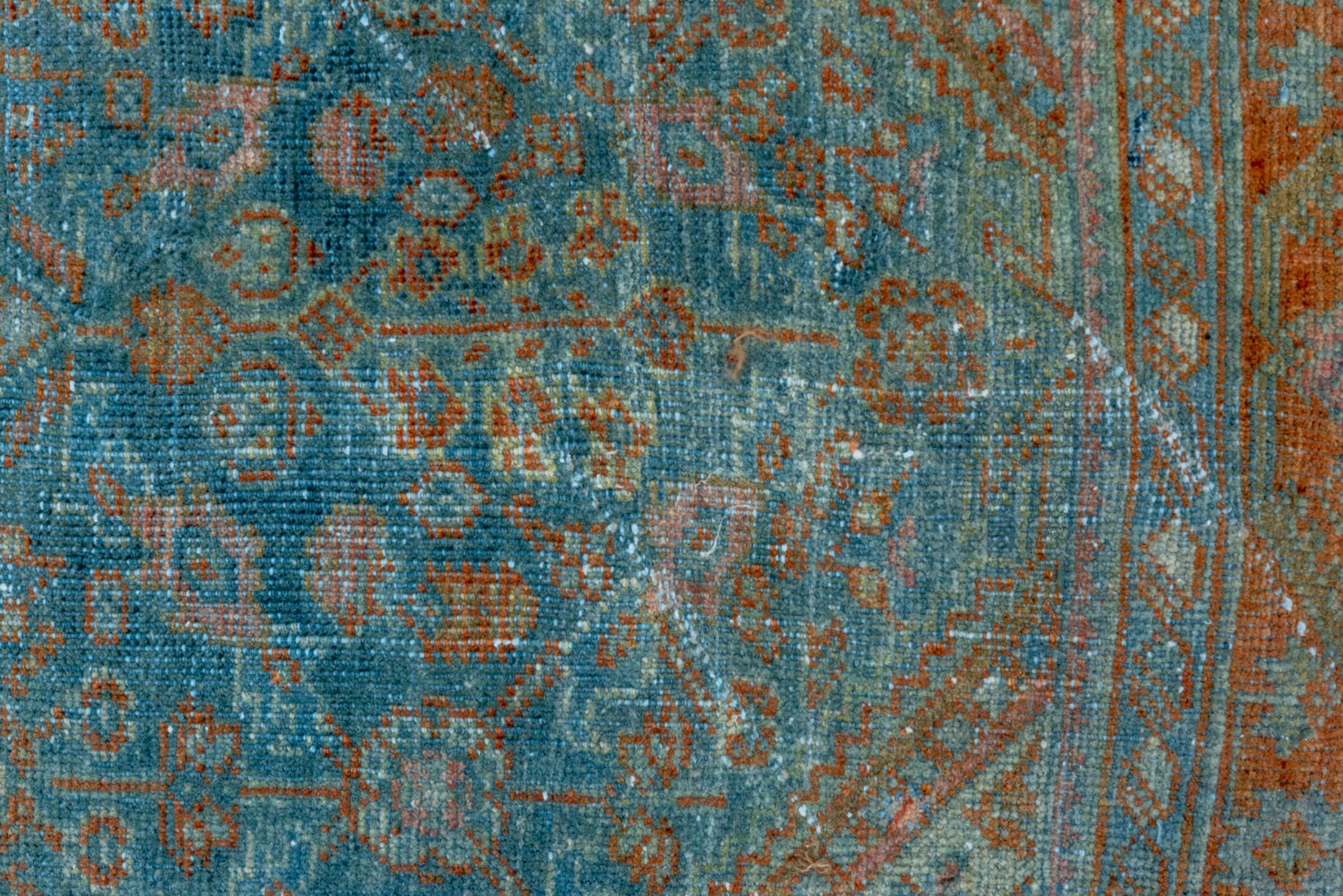 4' x 6' one-of-a-kind handmade vintage Mahal small size rug. Color palette: turquoise, rust, ivory, sky blue, terra cotta