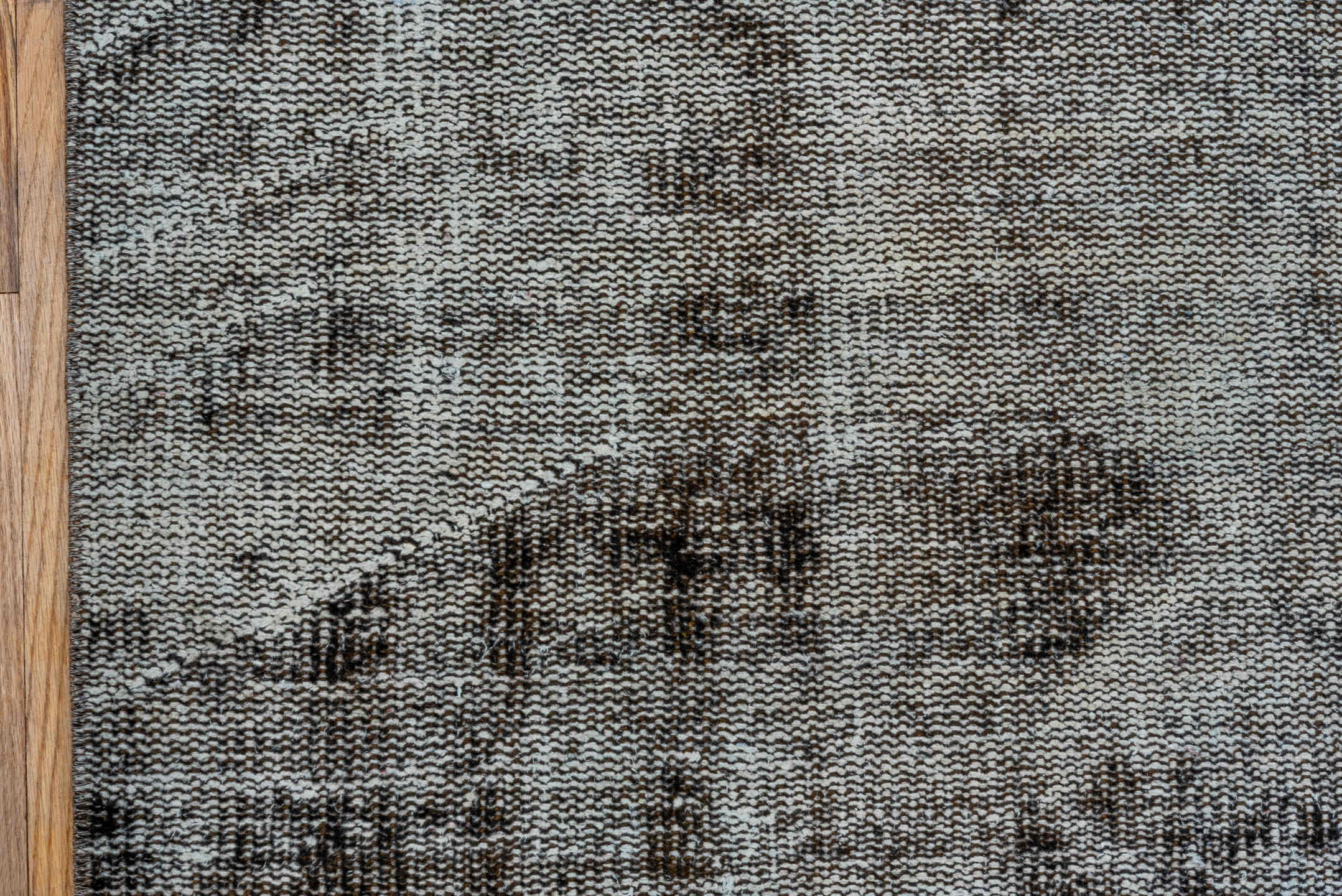 2' x 9' one-of-a-kind handmade vintage Overdyed runner rug. Color palette: silver, charcoal, gray, ivory, black