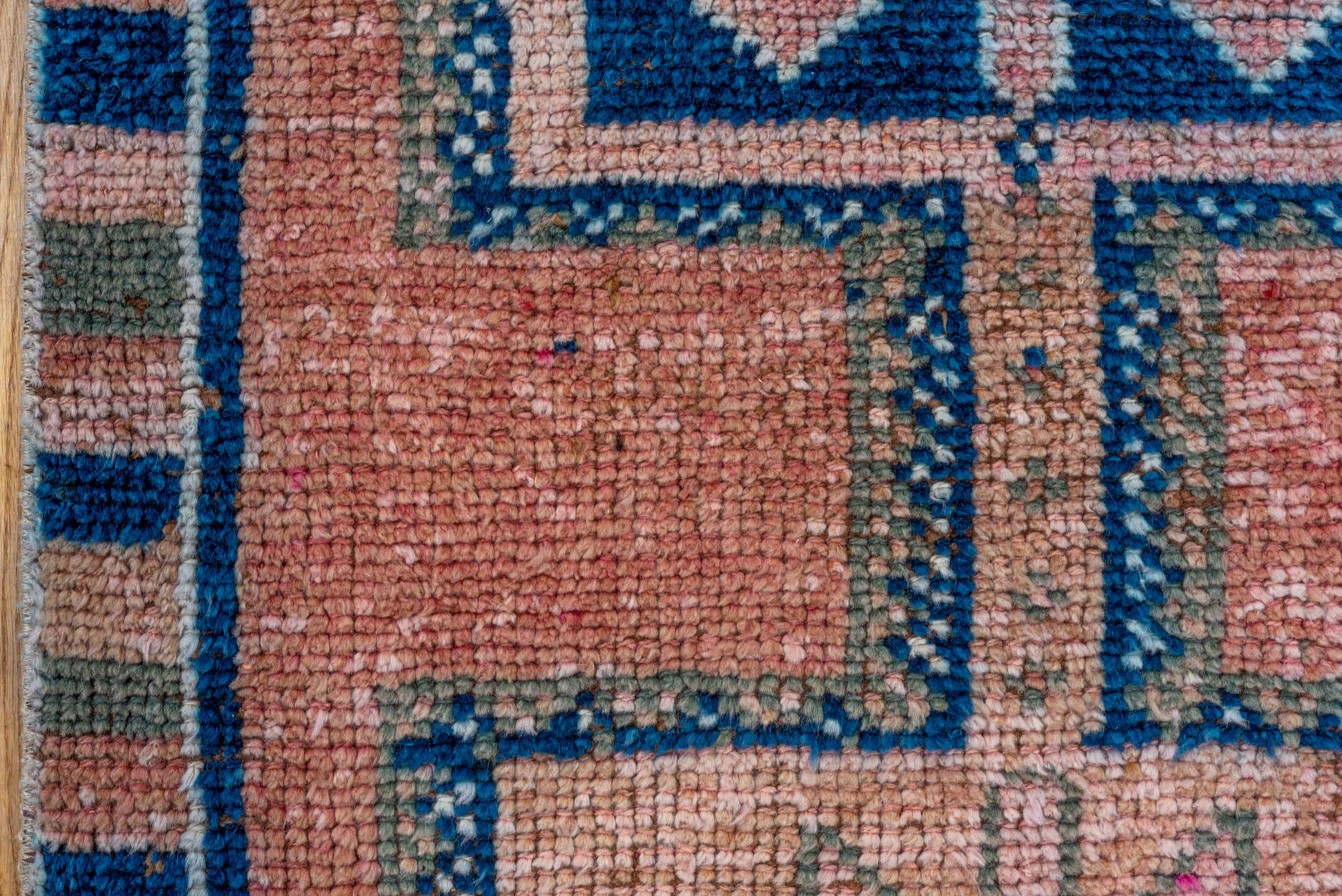 2' x 11' one-of-a-kind handmade vintage Kars runner rug. Color palette: rose, indigo, ivory, taupe, camel, brown, pink, red