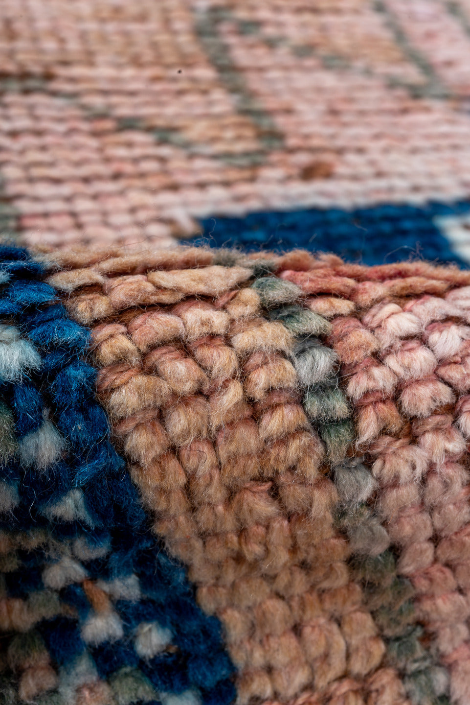 2' x 11' one-of-a-kind handmade vintage Kars runner rug. Color palette: rose, indigo, ivory, taupe, camel, brown, pink, red