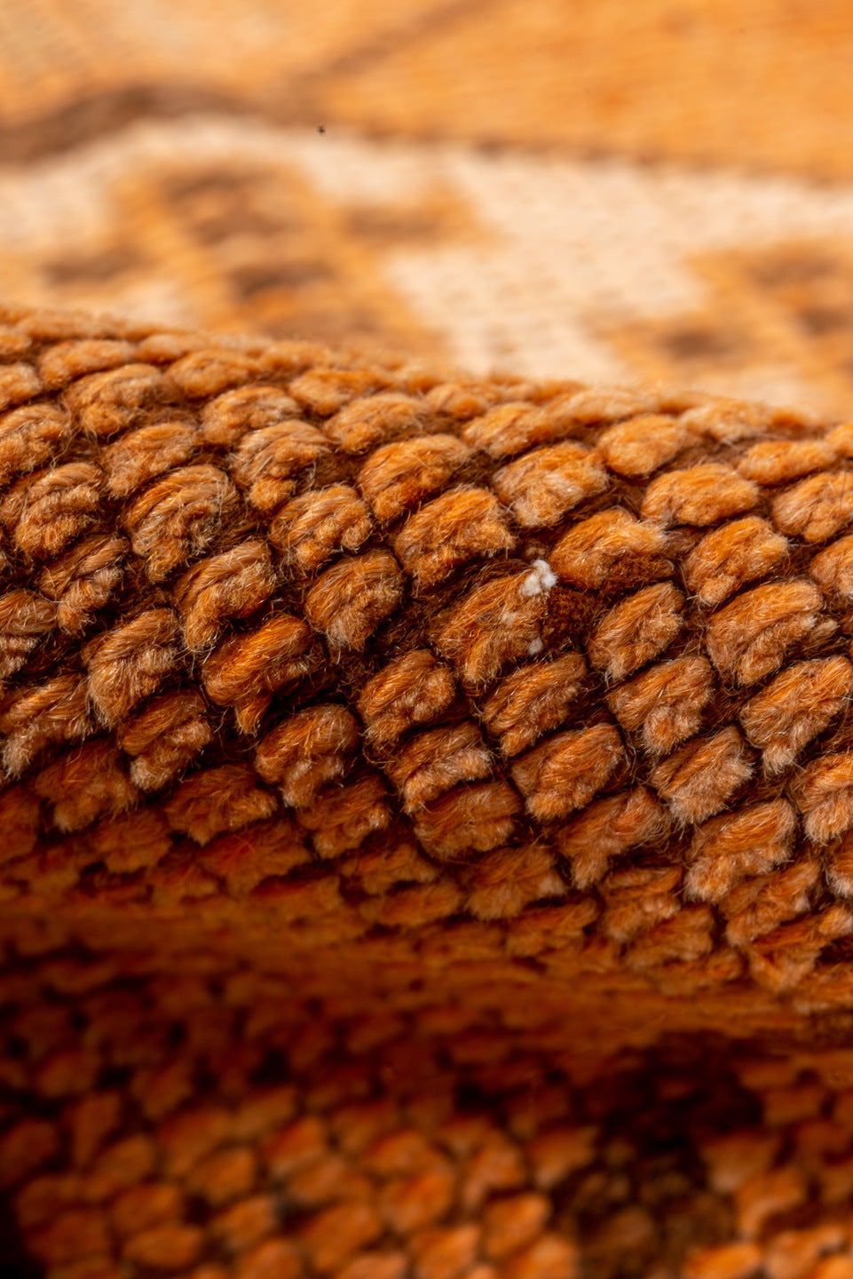 2' x 12' one-of-a-kind handmade vintage Oushak runner rug. Color palette: brown, off-white, orange, pink, snow, white