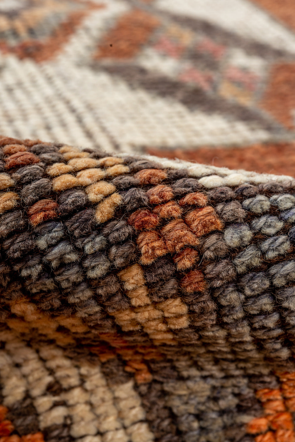 2' x 11' one-of-a-kind handmade vintage Oushak runner rug. Color palette: rust, orange, ivory, gray, charcoal, taupe