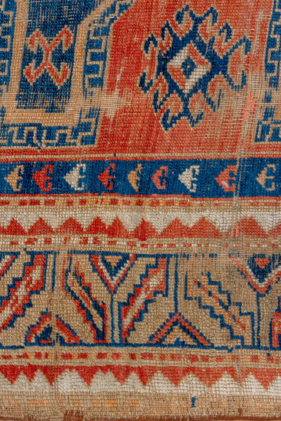 4' x 6' one-of-a-kind handmade vintage Shirvan small size rug. Color palette: terra cotta, ivory, navy, rust, cream, indigo