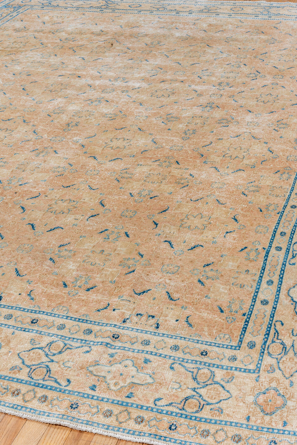 8' x 12' one-of-a-kind handmade vintage Khorassan large size rug. Color palette: beige, sky blue, ivory, sand, taupe, camel