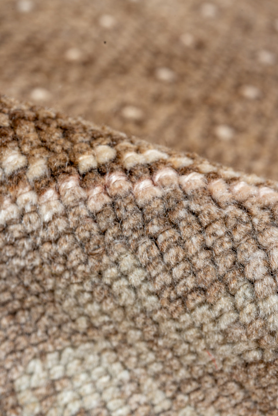 7' x 10' one-of-a-kind handmade vintage Kars large size rug. Color palette: brown, ivory, taupe, camel, beige, gray
