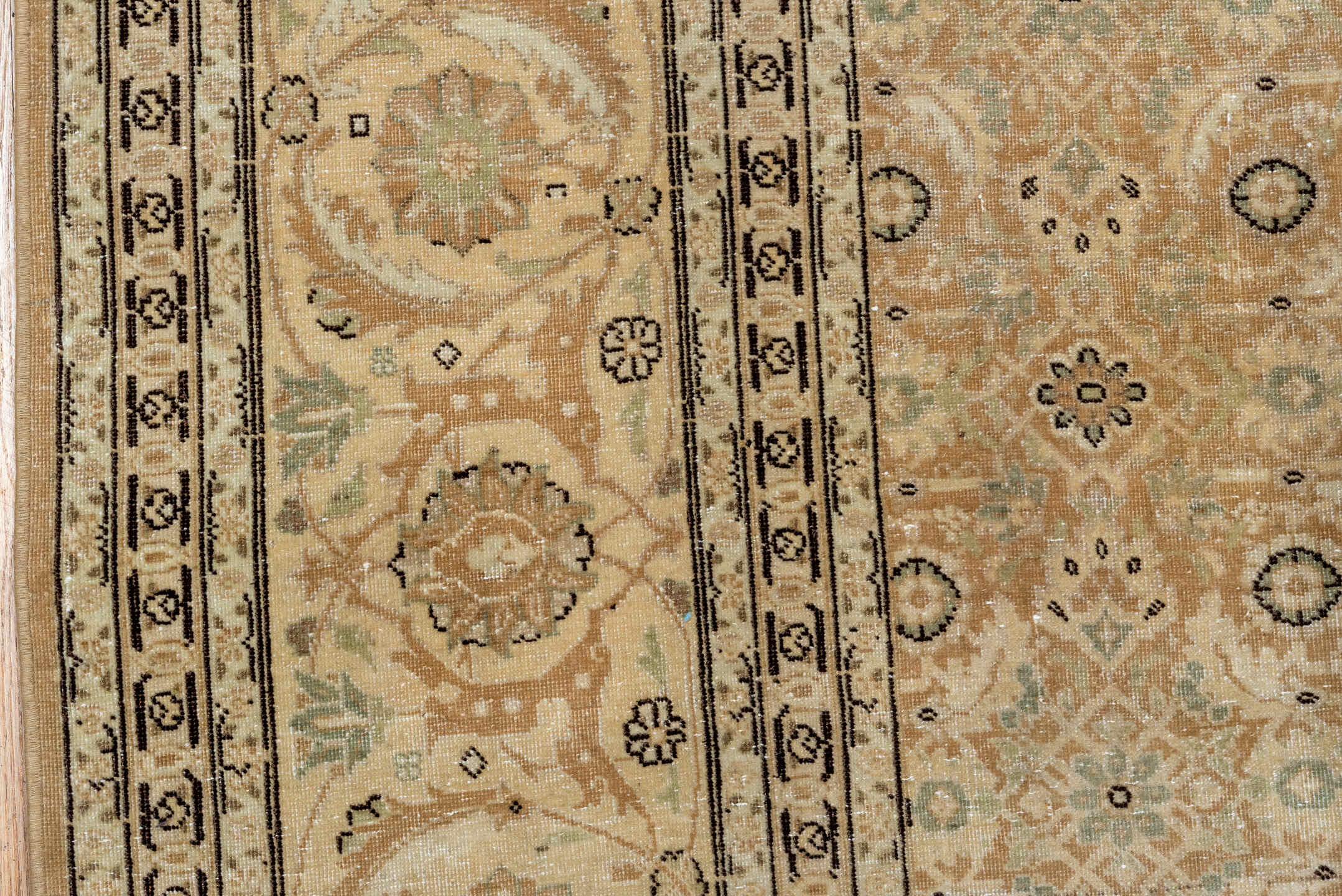 8' x 11' one-of-a-kind handmade vintage Tabriz large size rug. Color palette: beige, ivory, camel, taupe, sage, brown, gray