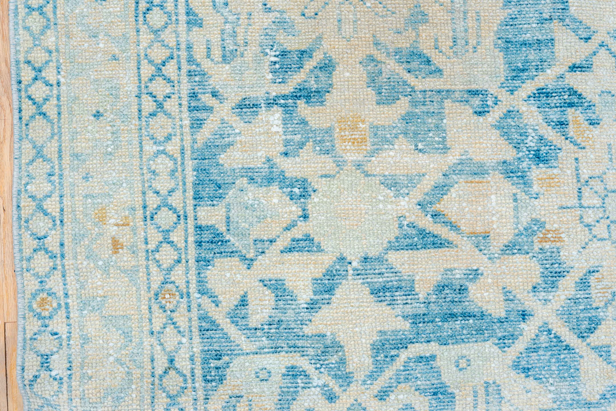 4' x 6' one-of-a-kind handmade vintage Malayer small size rug. Color palette: ivory, sky blue, pale blue, beige, camel