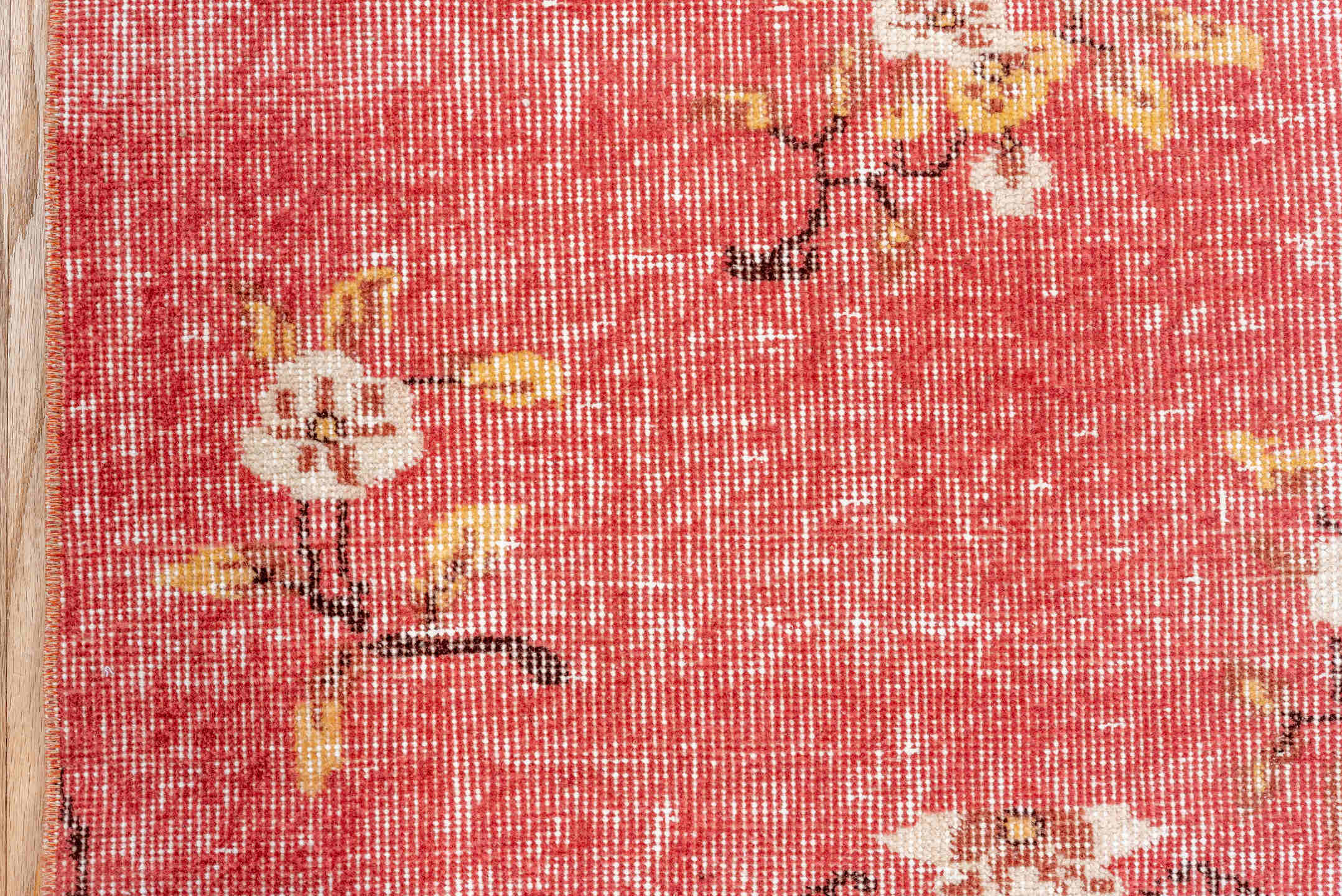 2' x 8' one-of-a-kind handmade vintage Oushak runner rug. Color palette: brown, off-white, orange, pink, red, redwood