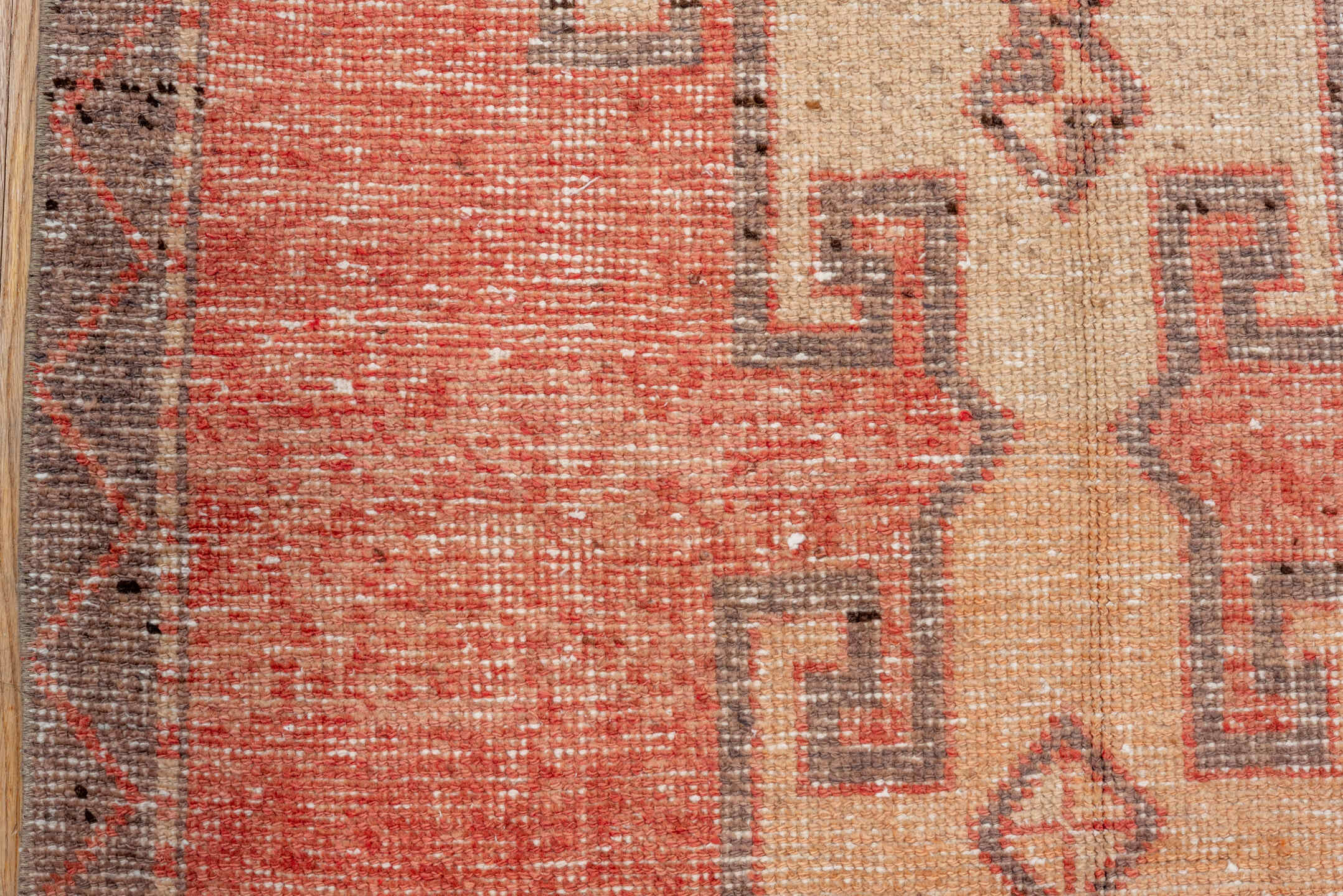 3' x 10' one-of-a-kind handmade vintage Oushak runner rug. Color palette: coral, ivory, charcoal, rose, taupe, terracotta