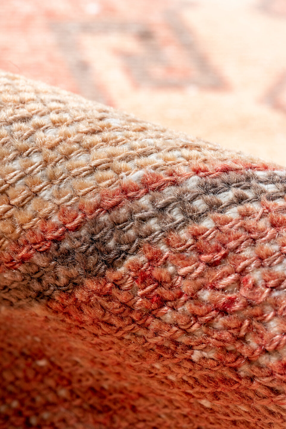 3' x 10' one-of-a-kind handmade vintage Oushak runner rug. Color palette: coral, ivory, charcoal, rose, taupe, terracotta